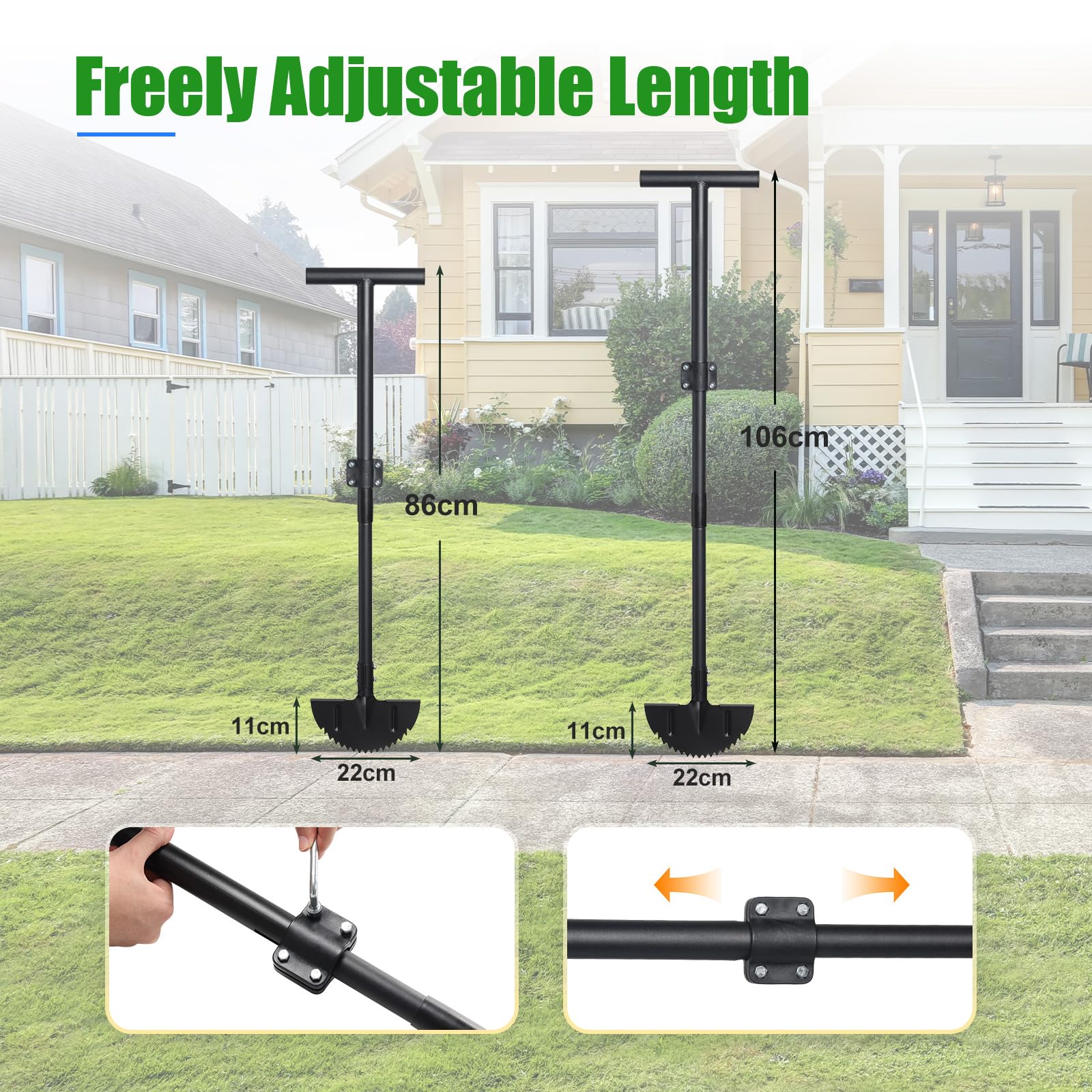 Coupe-bordures de pelouse, outil manuel de délimitation de gazon avec manche réglable 86-106cm, coupe-bordures de jardin noir, coupe-bordures de pelouse professionnel à demi-lune aiguisé pour