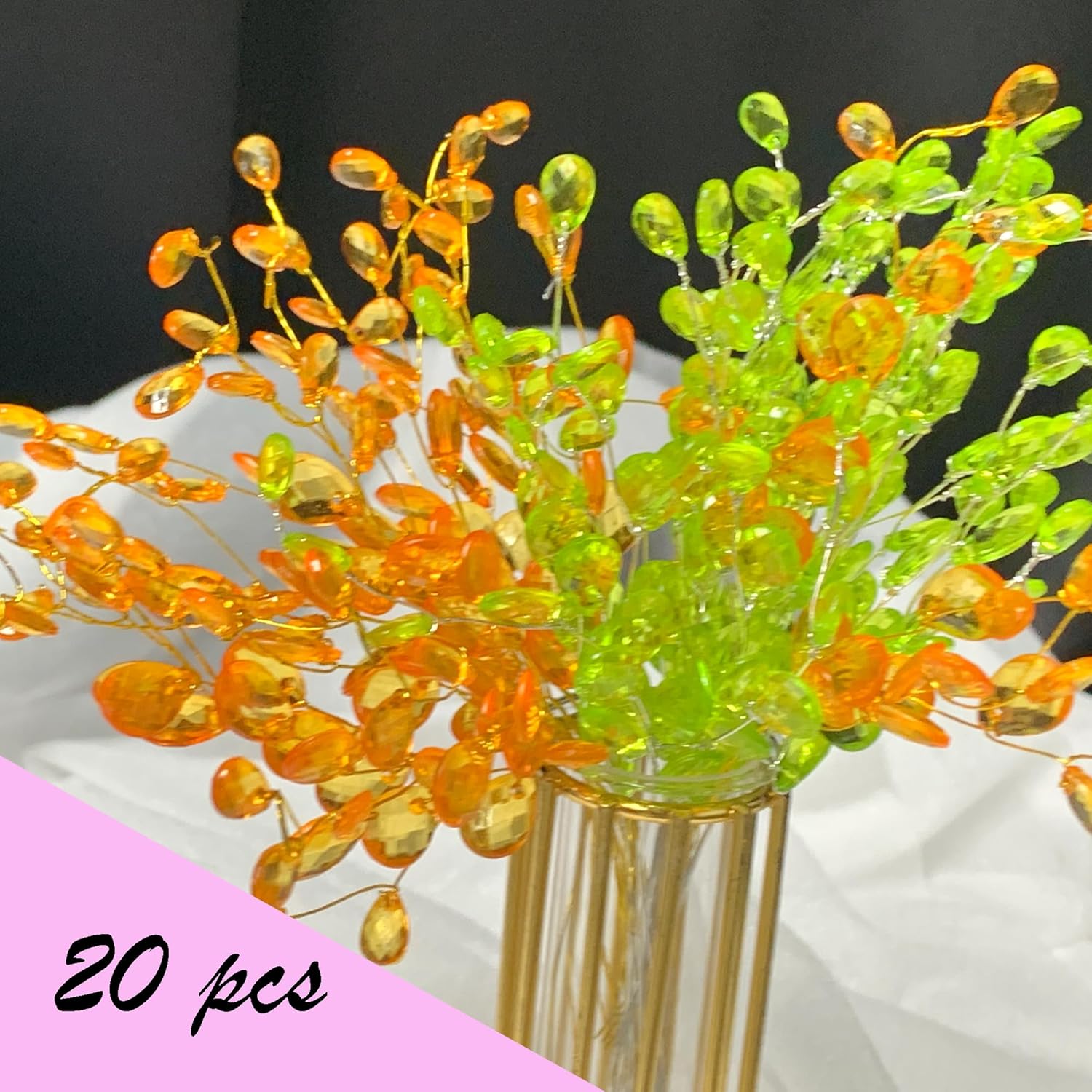 DHER 20 Pieces Artificial Flowers Wedding Acrylic Acrylic Crystal Flower Drops Flat Droplets Clear DIY on Skewers for Home Party Decoration (B)