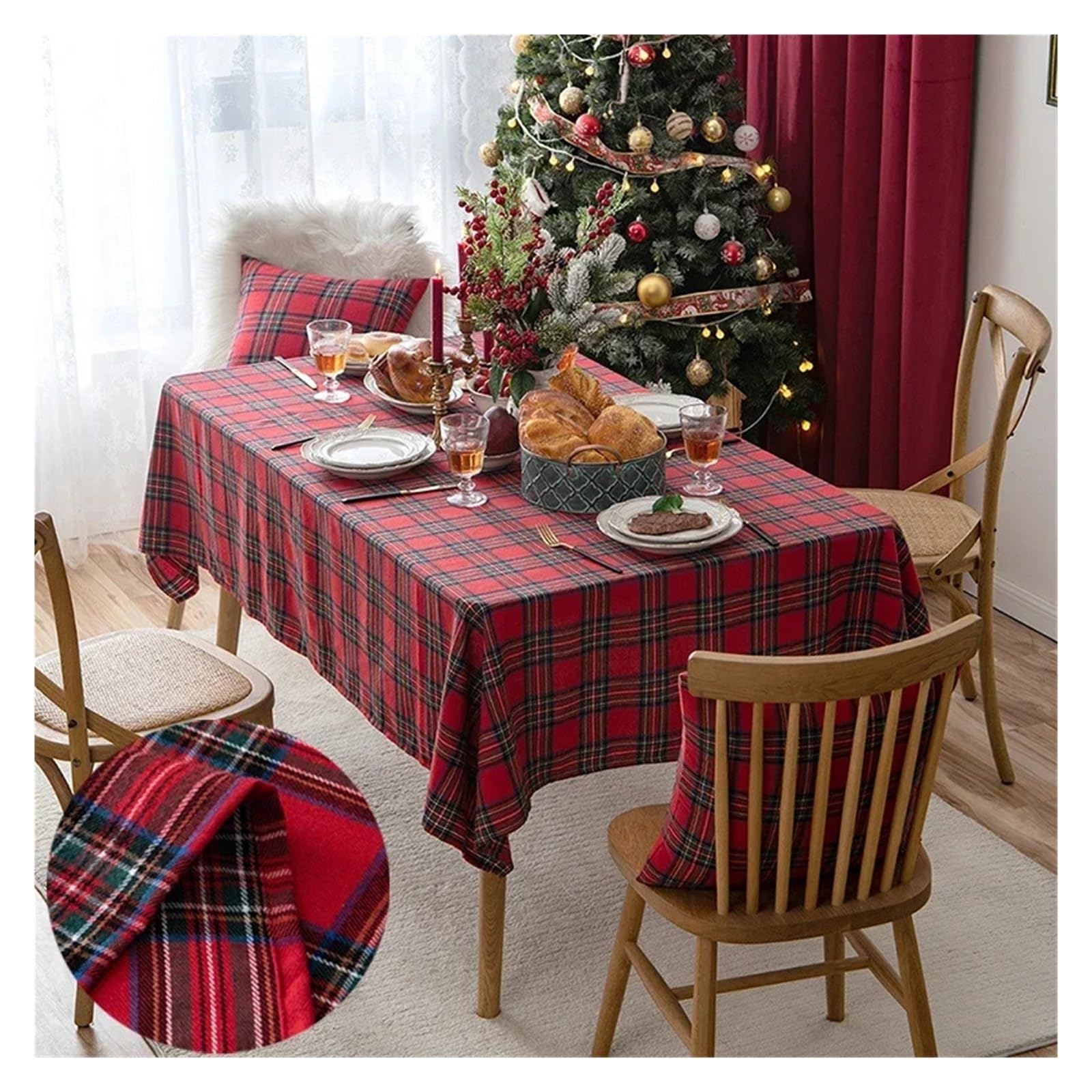 Tischtuch Weihnachten Tischdecke Weihnachtsfeier Rot Grün Einfaches Gitter Tischset Hotel Teetisch Tuch Festival Zuhause Wohnzimmer Dekorativ Neujahr(Style 3,140x300cm)