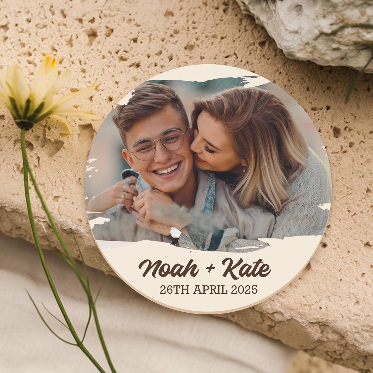 100 Pack Personalized Wedding Coasters, Custom Cardboard Coasters for Drinks with Photo Print and Text, Keepsake Wedding Favors and Gifts for Couples, 3.95" Round (Design 6)