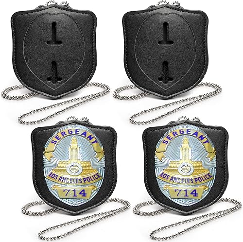 Cedilis Paquete de 4 soportes para tarjetas de policía con clip de metal y cadena para el cuello, soporte universal para protección de insignias