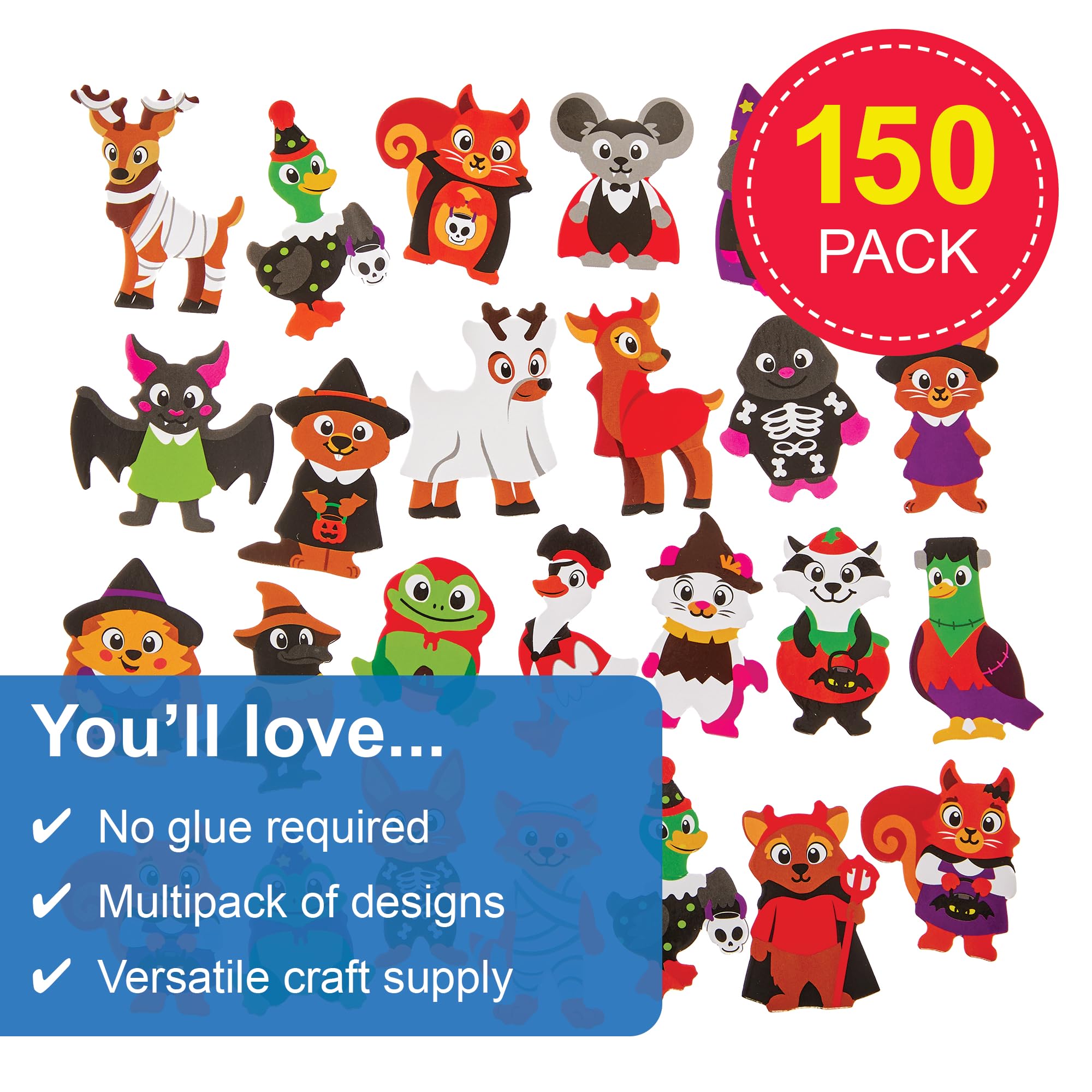 Baker Ross FN287 Halloween Woodland Animals Foam Stickers - Pack of 150, Halloween Stickers for Kids - Image 2