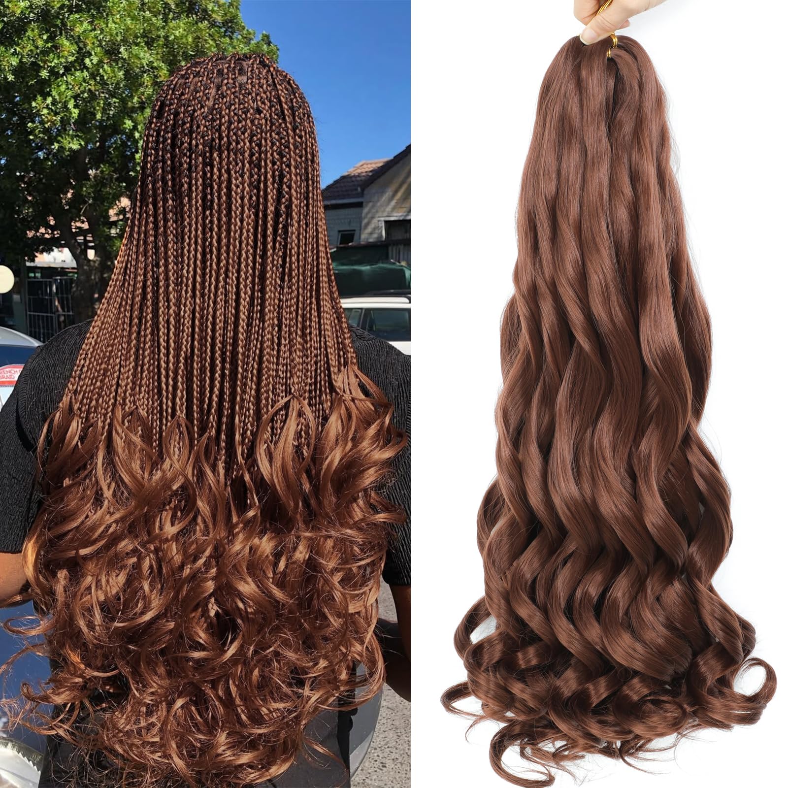 French Curl Braiding Hair 24 Inch Curly Braiding Hair 8 Packs Pre Stretched Bouncy Loose Wave French Curls Crochet Braids for Black Women (33#, 24