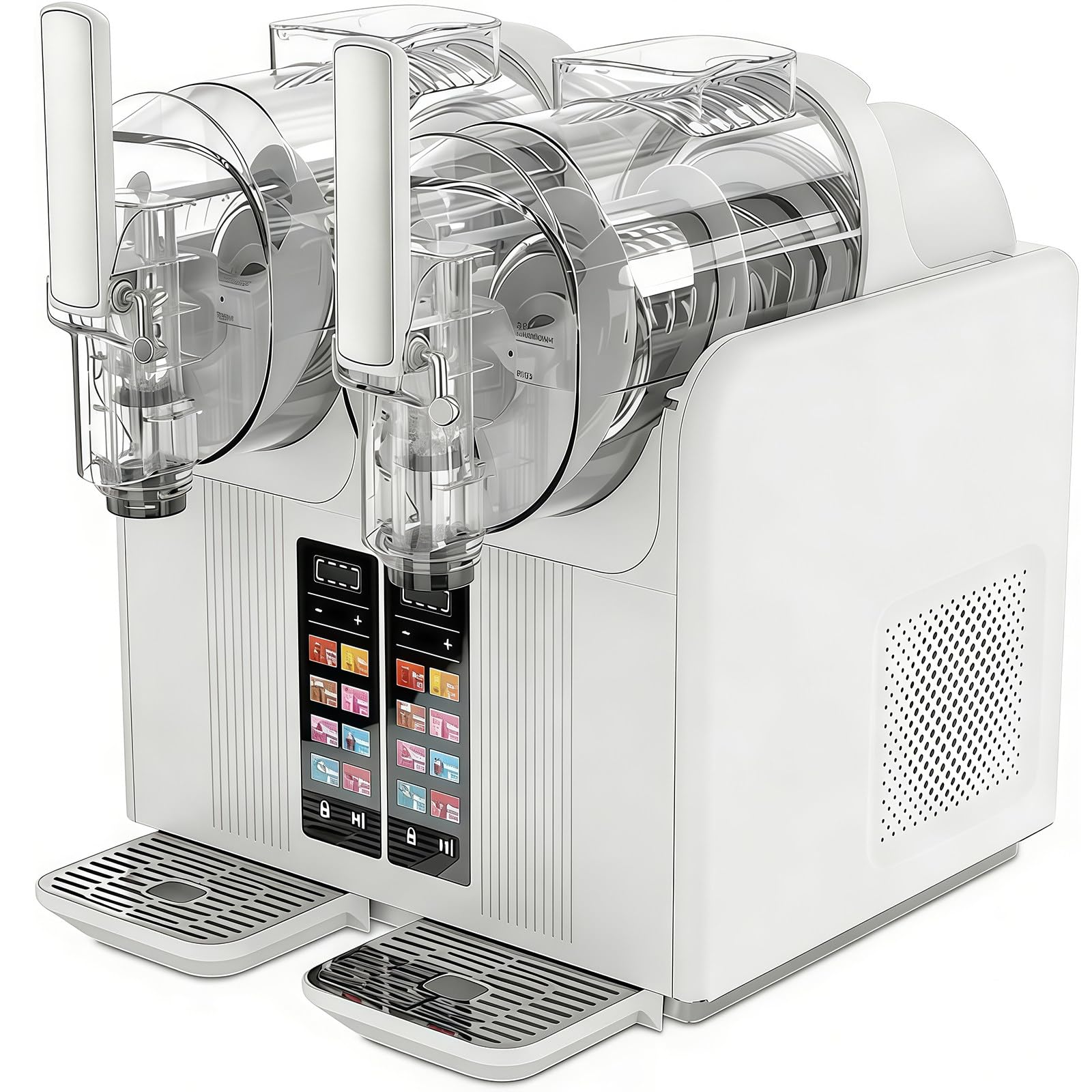 Granizadora y Máquina de Helado Soft 2 en 1, Máquina de Granizados Profesional de 2 Tanques con Pantalla Táctil, Dispensador de Helados, Sorbetes y Smoothies para Hogar y Bar White