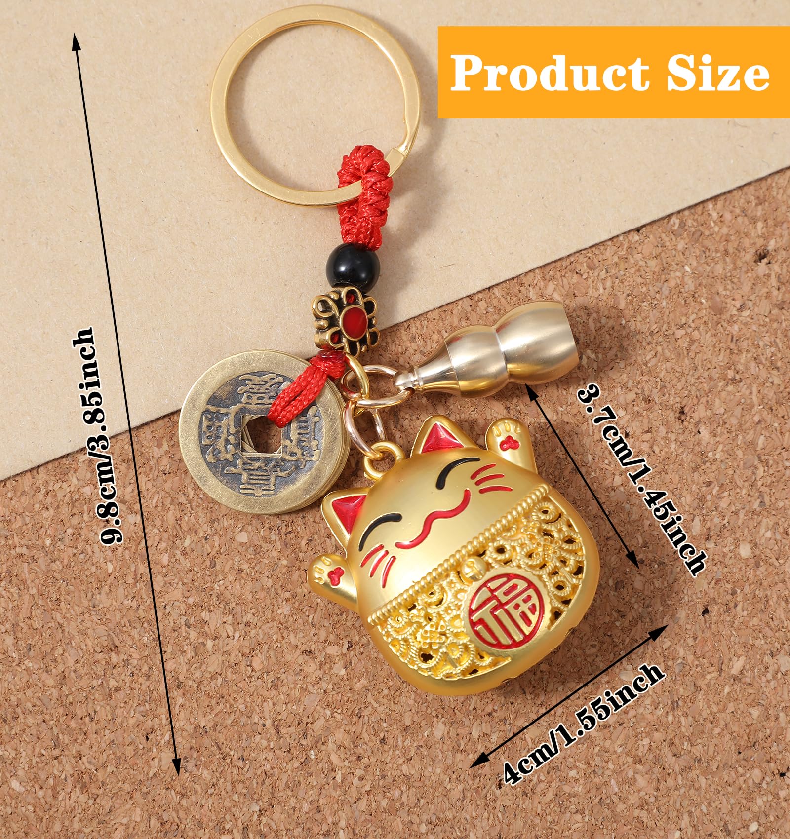 Maneki Neko Talizman na szczęście, japoński talizman z pięcioma monetami cesarskimi i dynią, 9,8 cm, figurka kota dla dobrobytu i ochrony