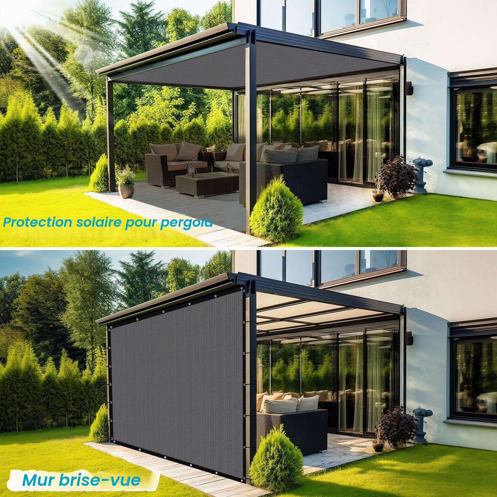 Amagenix Filet d’ombrage PEHD 160g/m² 3x3m, Toile d’Ombrage Anti-UV 90% avec Œillets, Filet Solaire pour Jardin, Terrasse, Serre et Carport,Noir