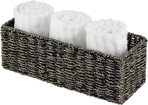 Miniatura 6 de mDesign Portarrollos de papel higiénico para baño de hierba marina tejida natural, negro, 6 x 15 x 5.5 pulgadas