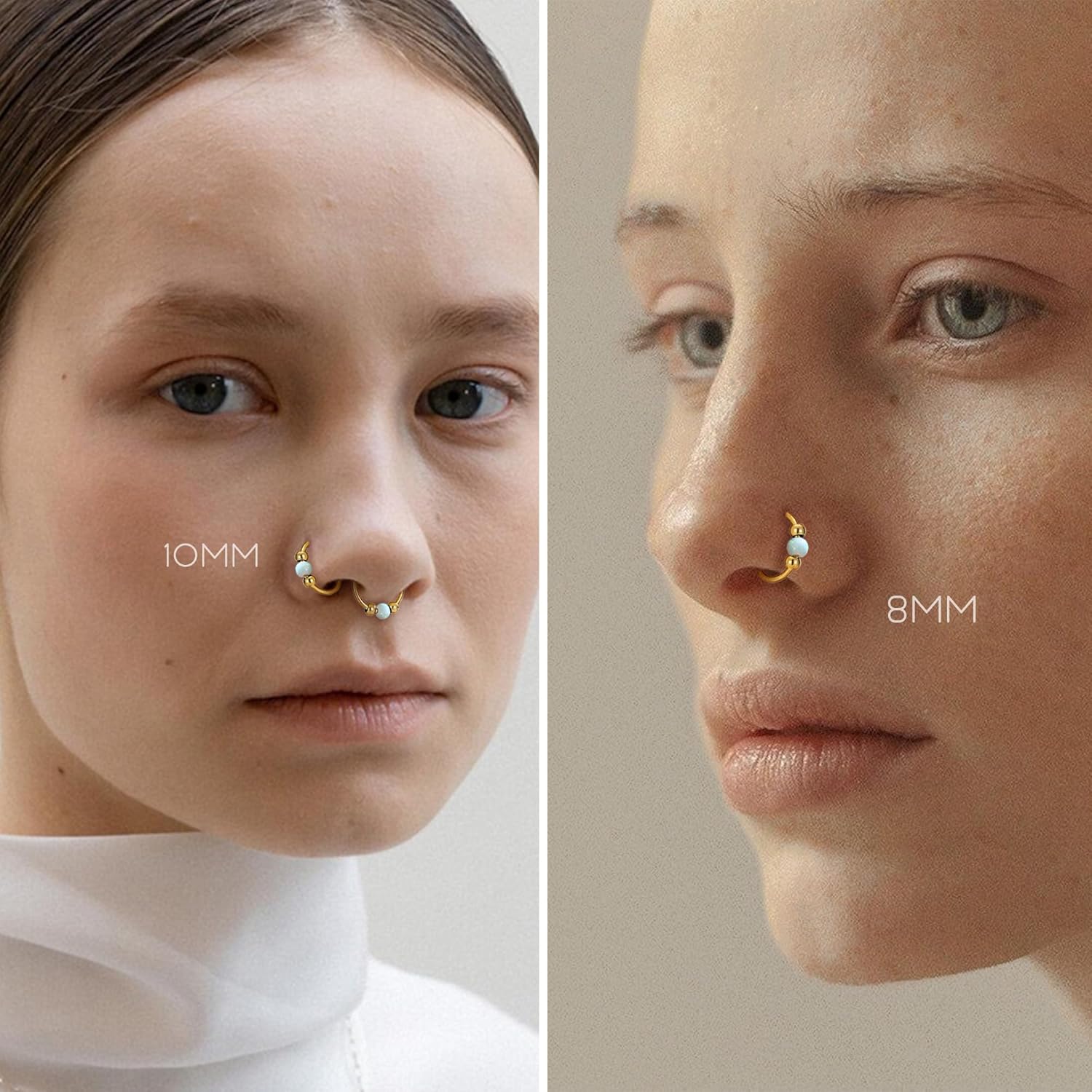 UBGICIG 8mm 10mm Opal Nose Rings Hoops 316 Surgical Steel Nose Piercing Jewelry Pink Purple Blue White Green Red 18K Gold Silver 18G/20G - Image 3