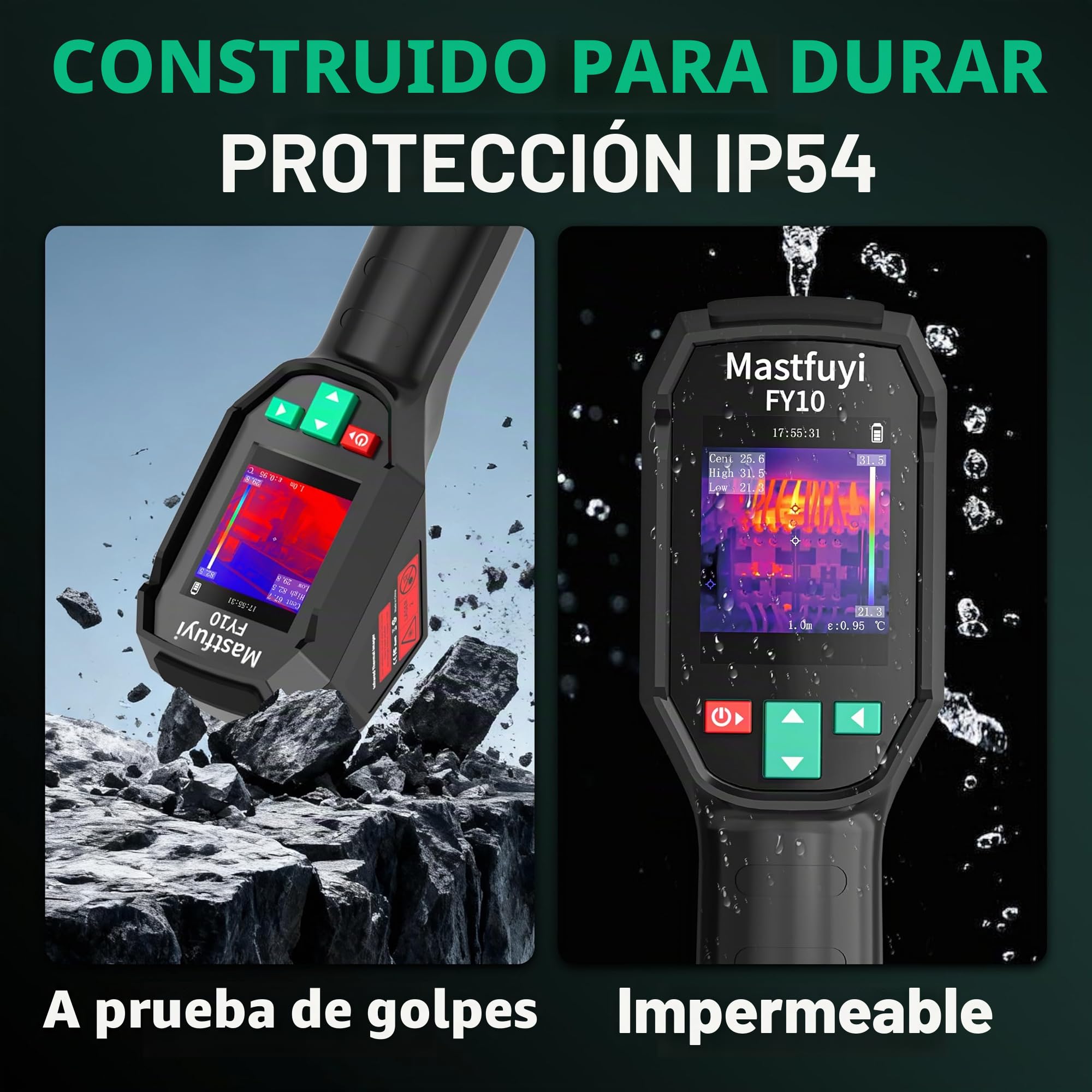 Cámara termográfica, cámara termográfica infrarroja -20℃~550℃, resolución IR 96 x 96, 25 Hz, campo de visión 50°, TFT-LCD de 2,4 pulgadas, batería de 8 horas para inspecciones industriales