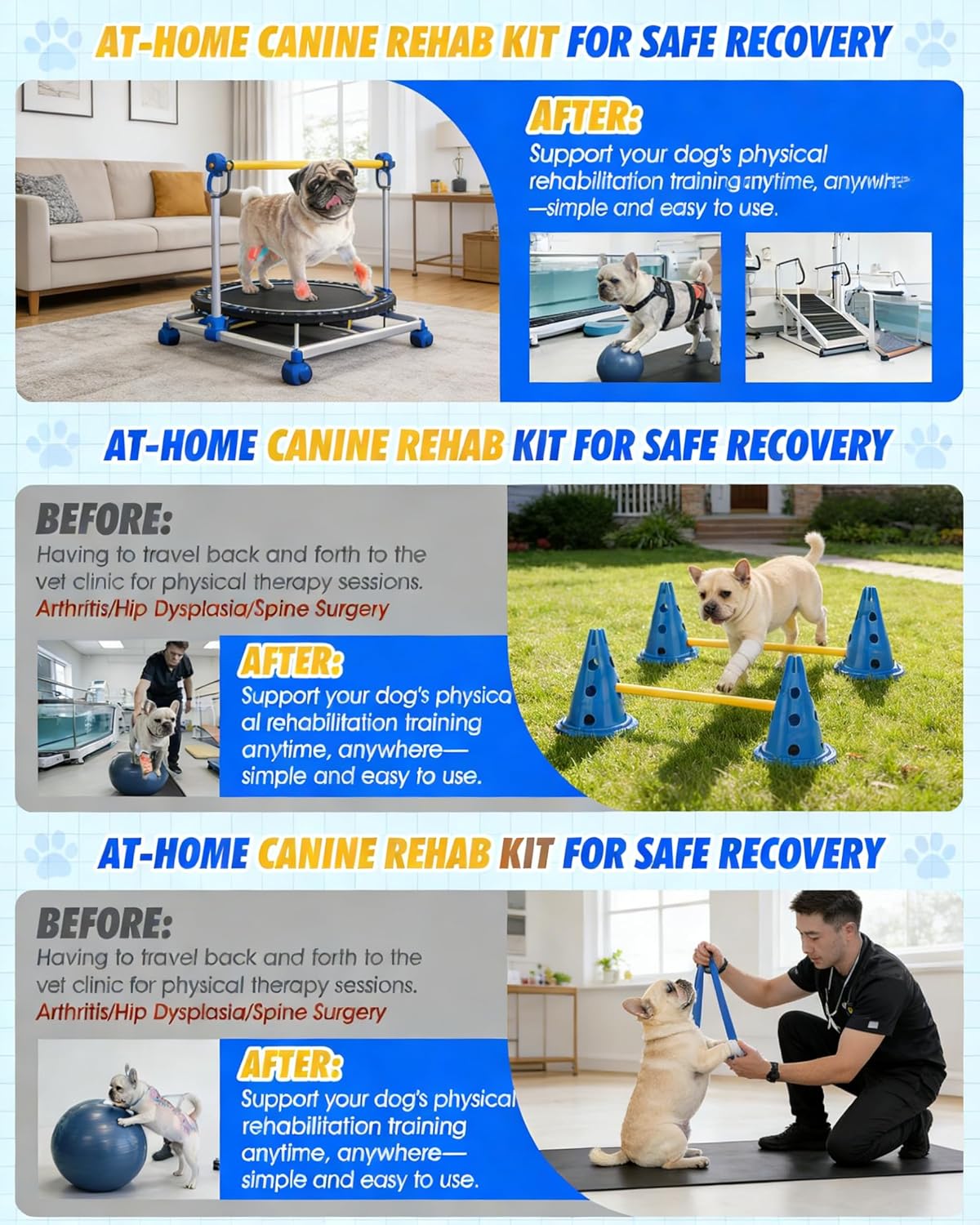 Dog Agility Course Backyard Set, 12 Inch Height Adjustable Hurdle with 12 Cones & 6 Rods, Carry Case, Indoor/Outdoor Dog Obstacle Equipment for Puppies & Rehabilitation.