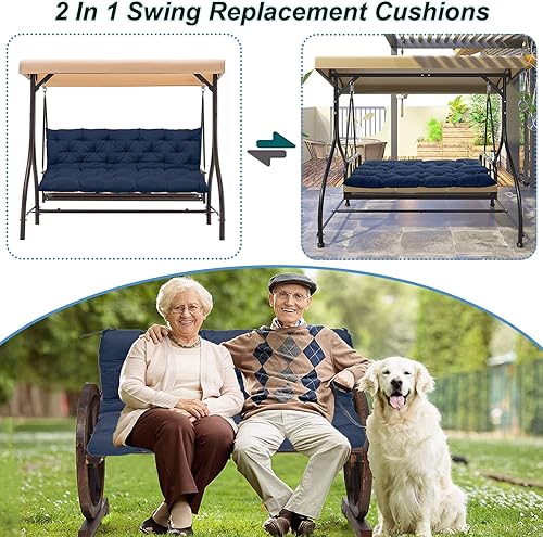 Miniatura 3 de DHIJUPNG Cojines de repuesto para columpios con respaldo, cojines de columpio impermeables para porche, cojines de columpio de 2 a 3 plazas para