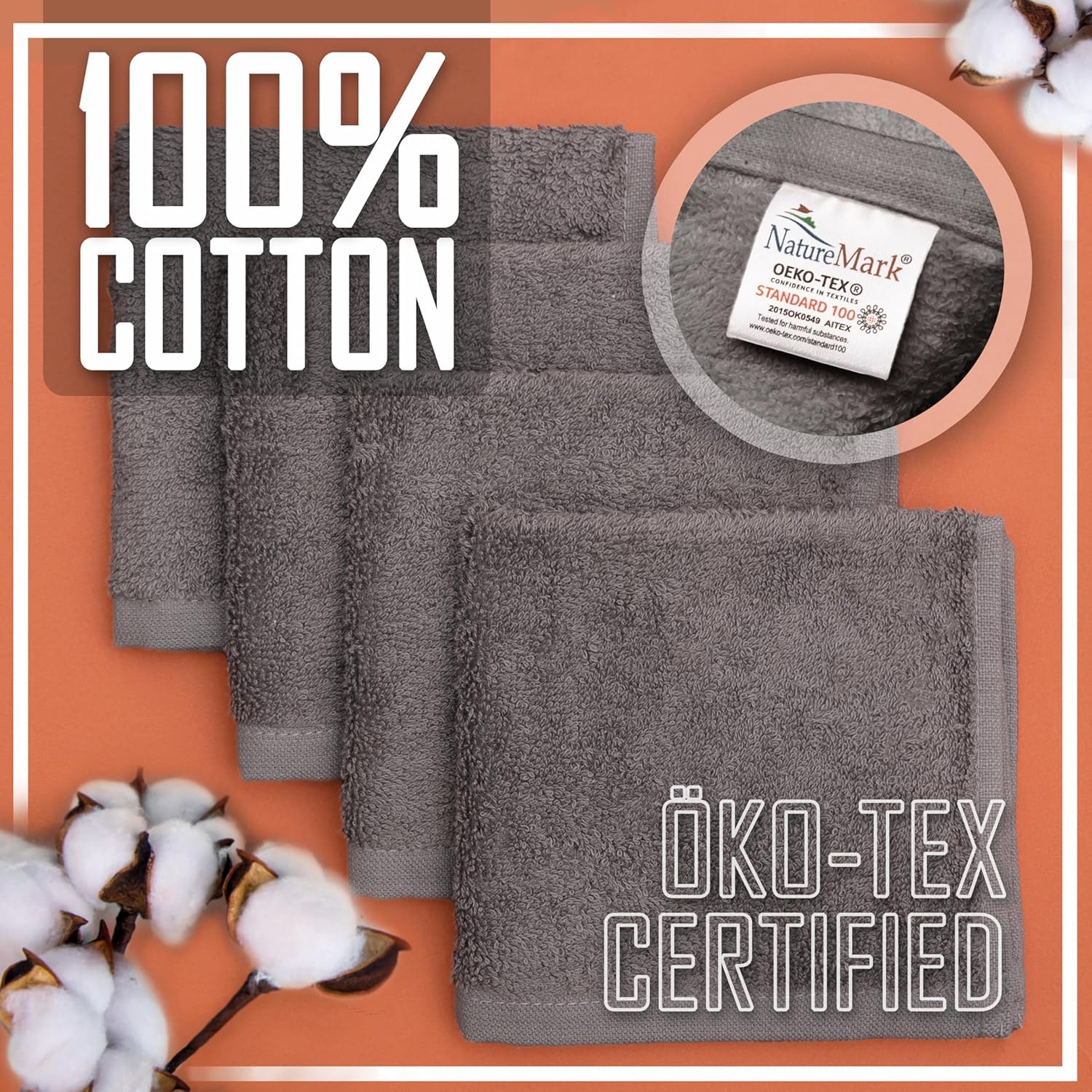 NatureMark Zestaw 10 małych ręczników frotte do twarzy i rąk – 100% bawełna, miękkie i chłonne – 30×30 cm, Szary Antracytowy