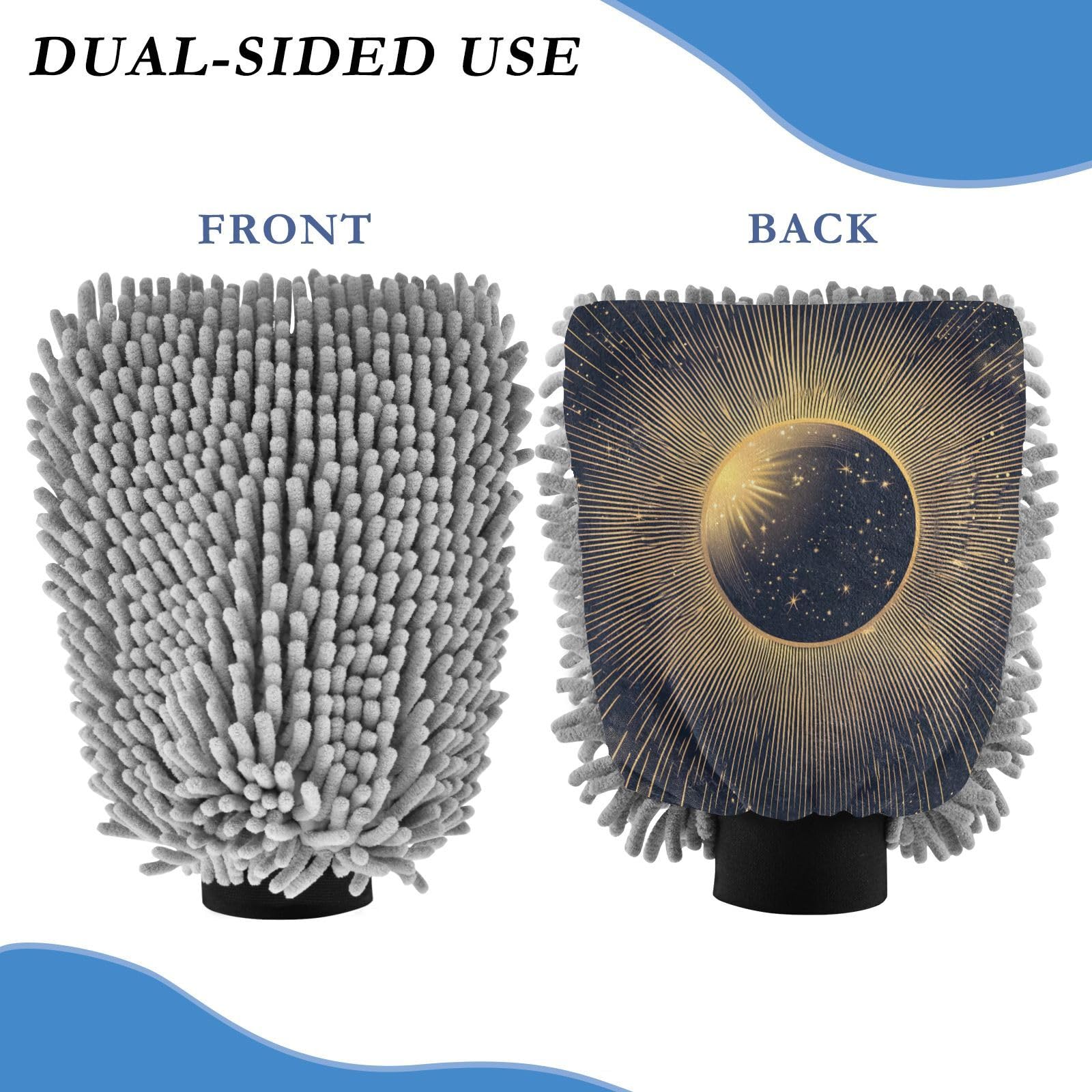STAYTOP Art Sun Car Wash Mitt Microfiber, 2Pcs Scratch Free Lint-Free, Premium Chenille Microfiber Mitt Car Wash Brush-M