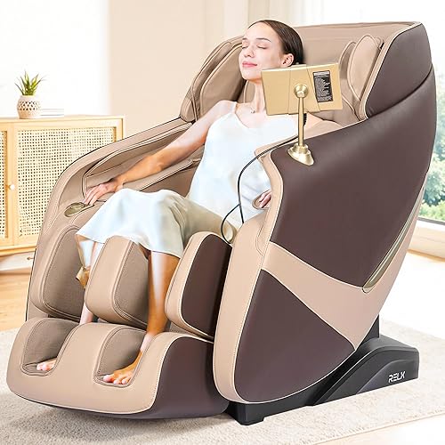 RELX 2025 Massage Chair Full Body, Zero Gravity Airbag Shiatsu Massage Chair with SL-Track, Heating, AI Control, Body Scan, 13 Modes, Foot Rollers, and Deep Yoga Stretch (Coffee)