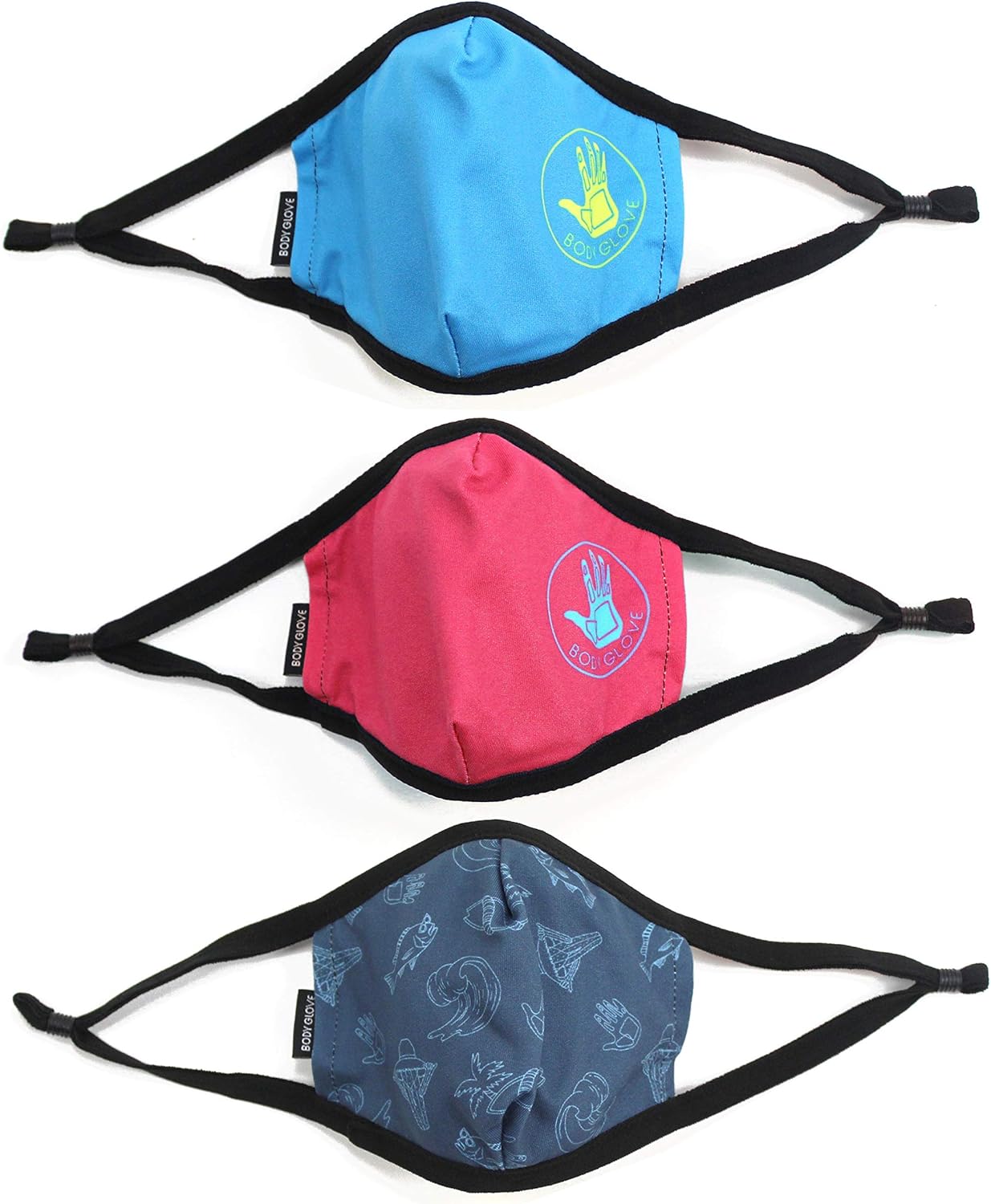 Body Glove 3-Piece Kids Children Face Mask Adjustable Breathable Comfort Reusable Washable Cloth Mask – Pack of 3