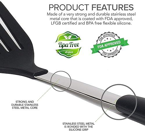 Miniatura 3 de Daily Kitchen Juego de utensilios de silicona y acero inoxidable  Utensilios de cocina resistentes al calor para utensilios de cocina antiadherentes