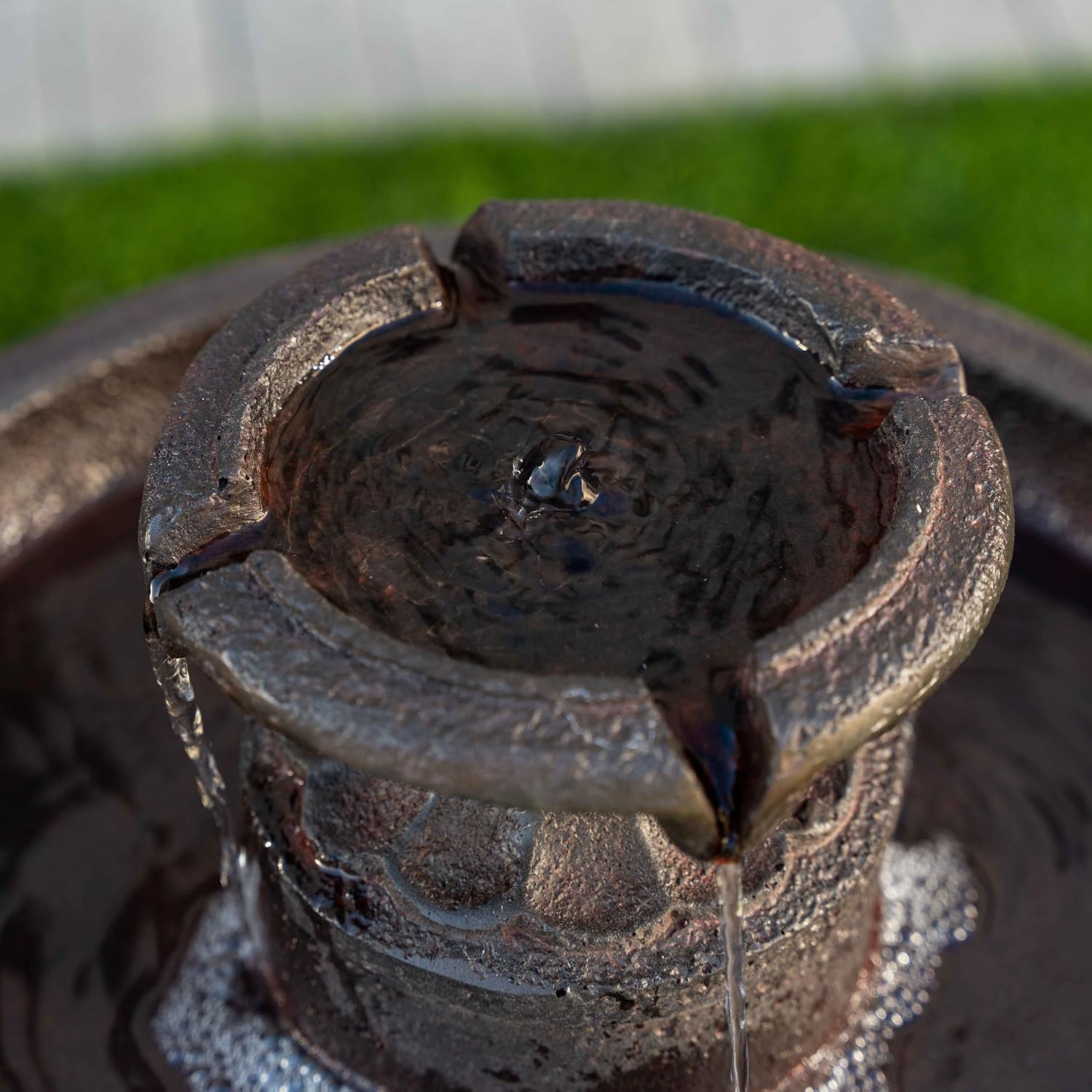 XBrand 28" Solar Powered Outdoor Bird Bath Water Fountain, Resin Fountain with Solar Panel, Brown