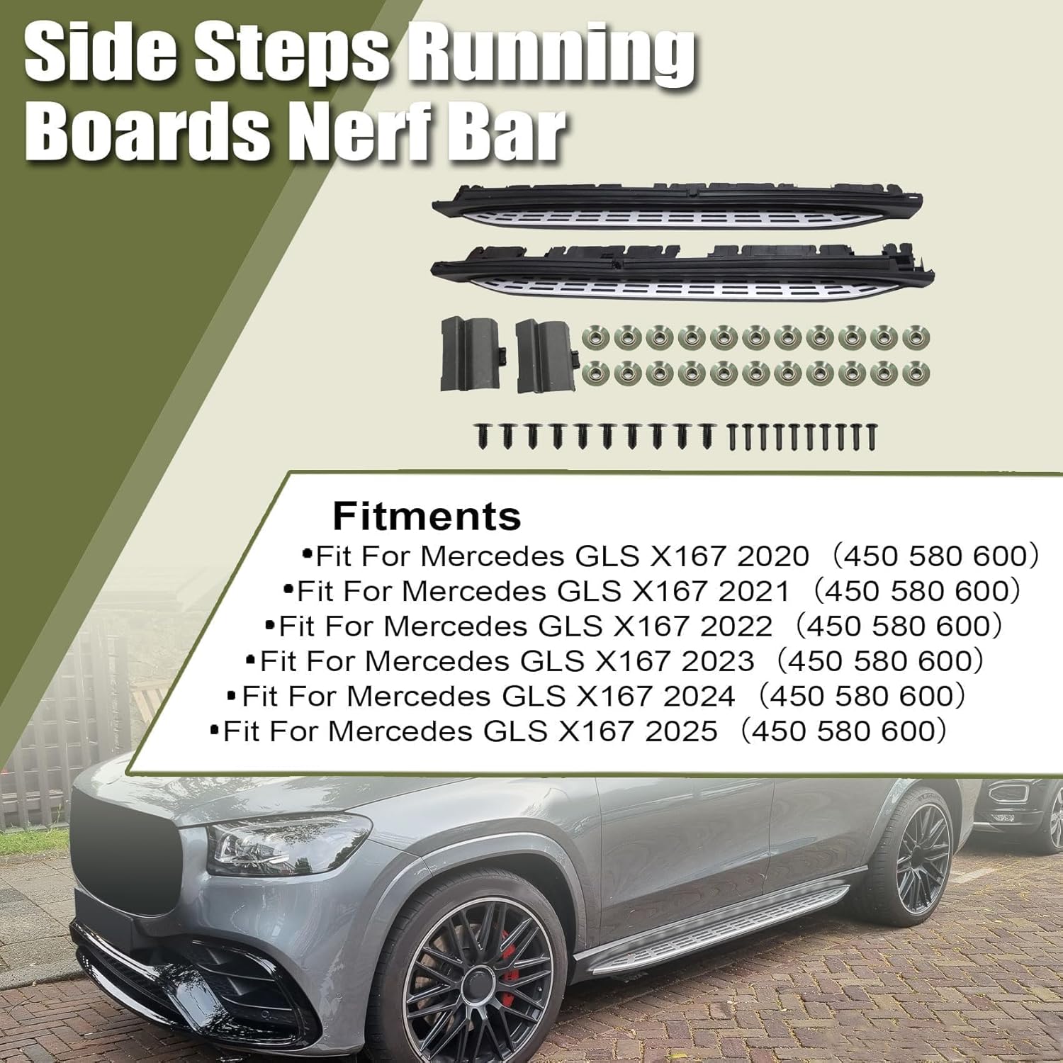 Priprilod Side Steps Running Boards Nerf bar Fit for Mercedes GLS X167 2020-2025 （450 580 600） Running Board Side Step Nerf Bar