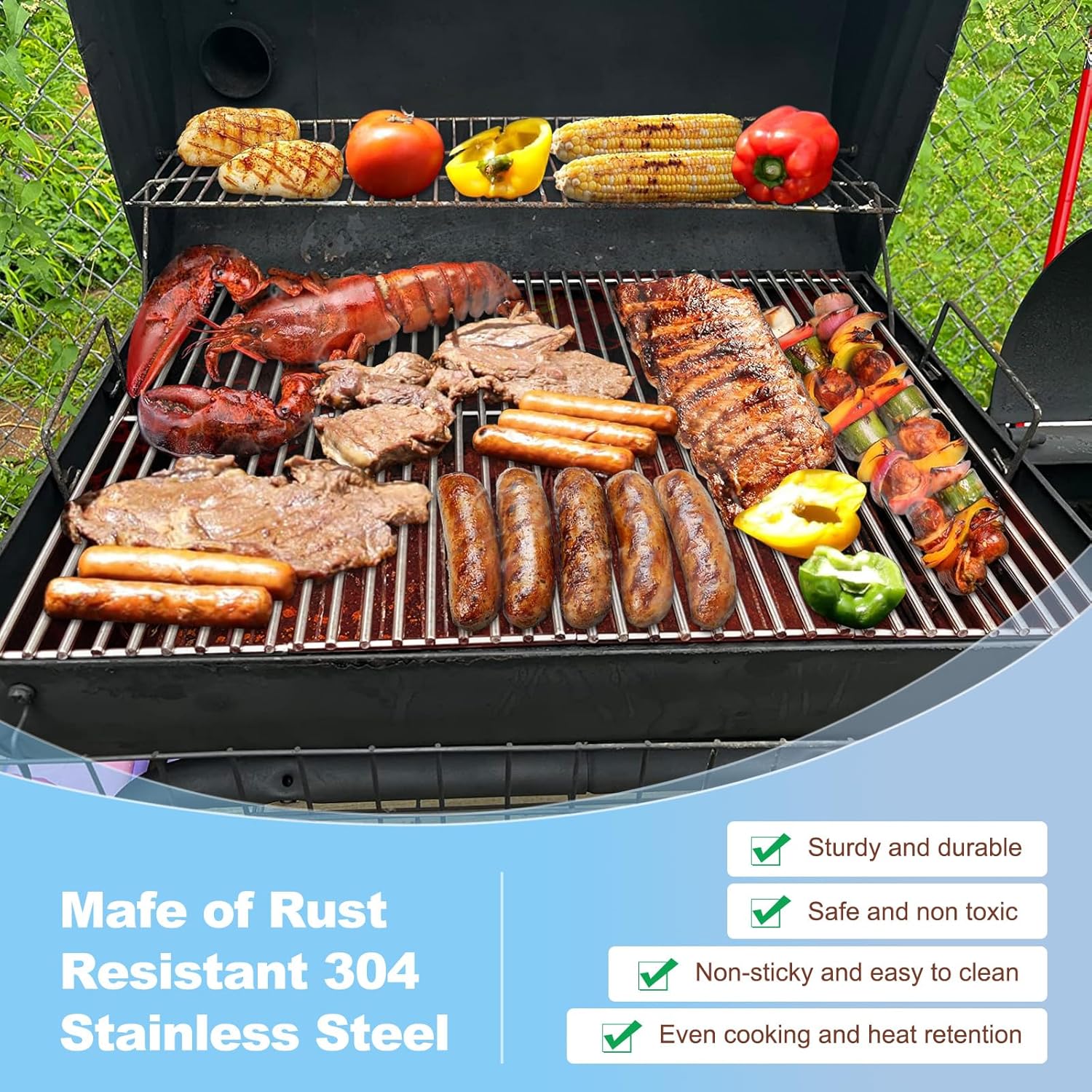 20.4 inches Stainless Steel SZ3509 Fire Grate Hanger and Ash Drip Pan with 3 Pcs 19 3/4" Cooking Grid Grates for Chargriller 5050, Chargriller 5072, 4000, 5252