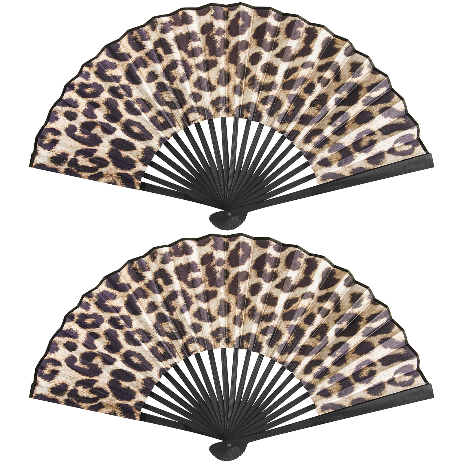 Leikedun 2 Pack Leopard Print Fan, Silk Fabric Hand Fans, Folding Hand Fan Handheld Fan for Wedding, Preference, Performance, Dancing,Home Decoration