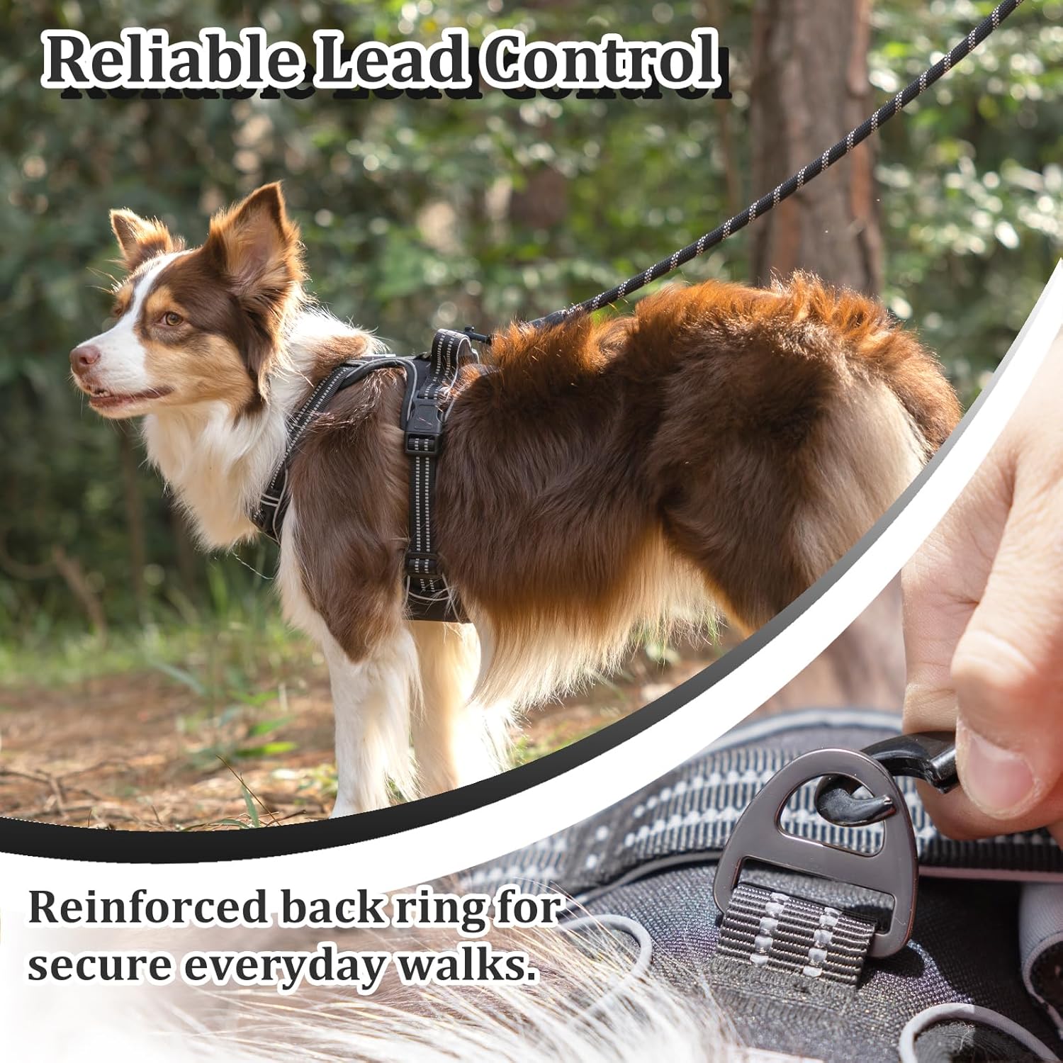 Vest Harness for Dogs - Reflective Adjustable Padding with Easy-On Design & Leash Attachment (XL, Black)