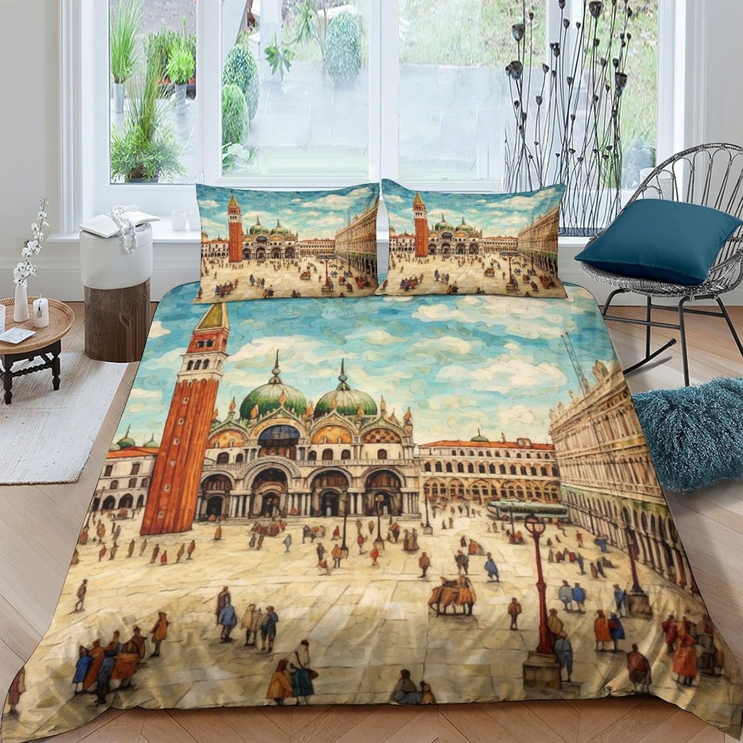 Housse de couette 240x220 cm paysage urbain 3D en microfibres