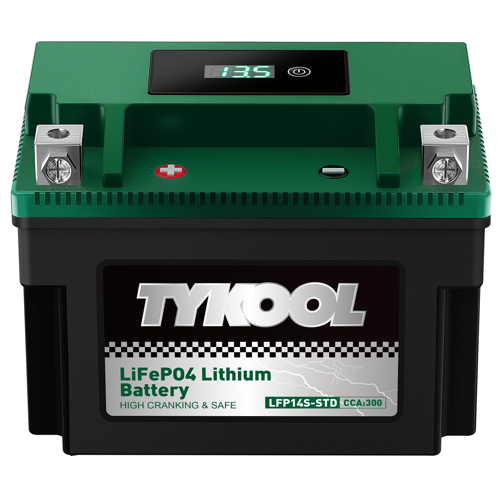 TYKOOL LFP14S-STD LIiFePO4 Lithium Motorcycle Battery 300 CCA 5Ah for Honda Africa Twin CRF1000L KTM 1290 Super Adventure | Digital SOC Display IP67 Replaces YTZ14S