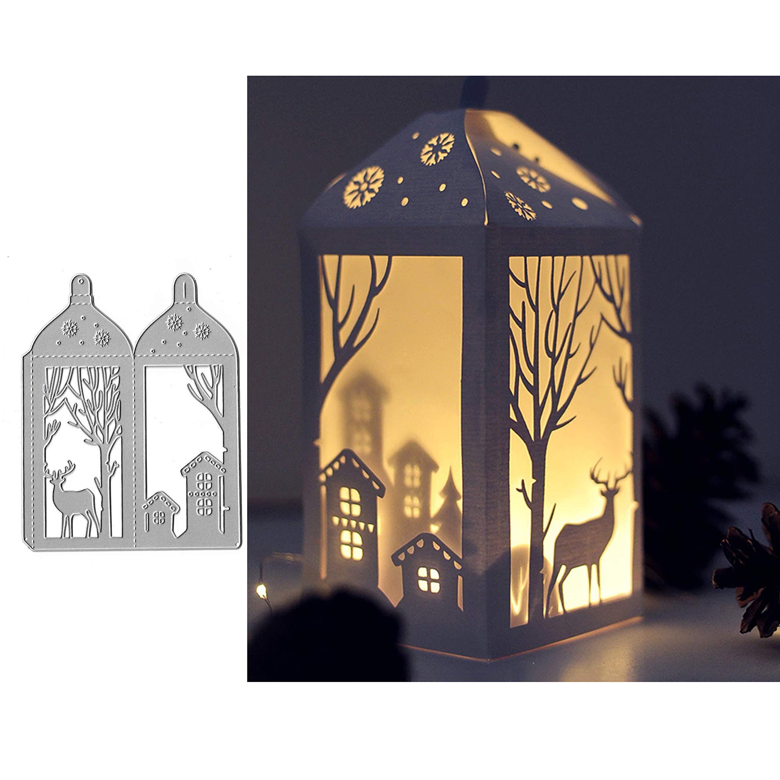 DDeehs Merry Christmas Santa Metal Die Cuts,Deer Snowflake Lantern House Box Gift Cutting Dies Cut Stencils for DIY Scrapbooking Photo Album Decorative Embossing Paper Card Making (Deer House Box)