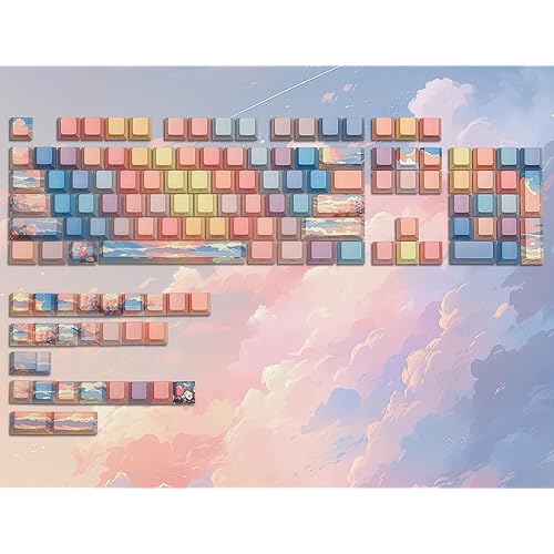 dagaladoo Shine Through keycap Set,Double Shot PBT keycaps 60 75 Percent,dye sub Custom Key caps,Side Printed,Blue/Orange,Cherry Profile Keyboard caps for Machine Keyboard(Sunset)