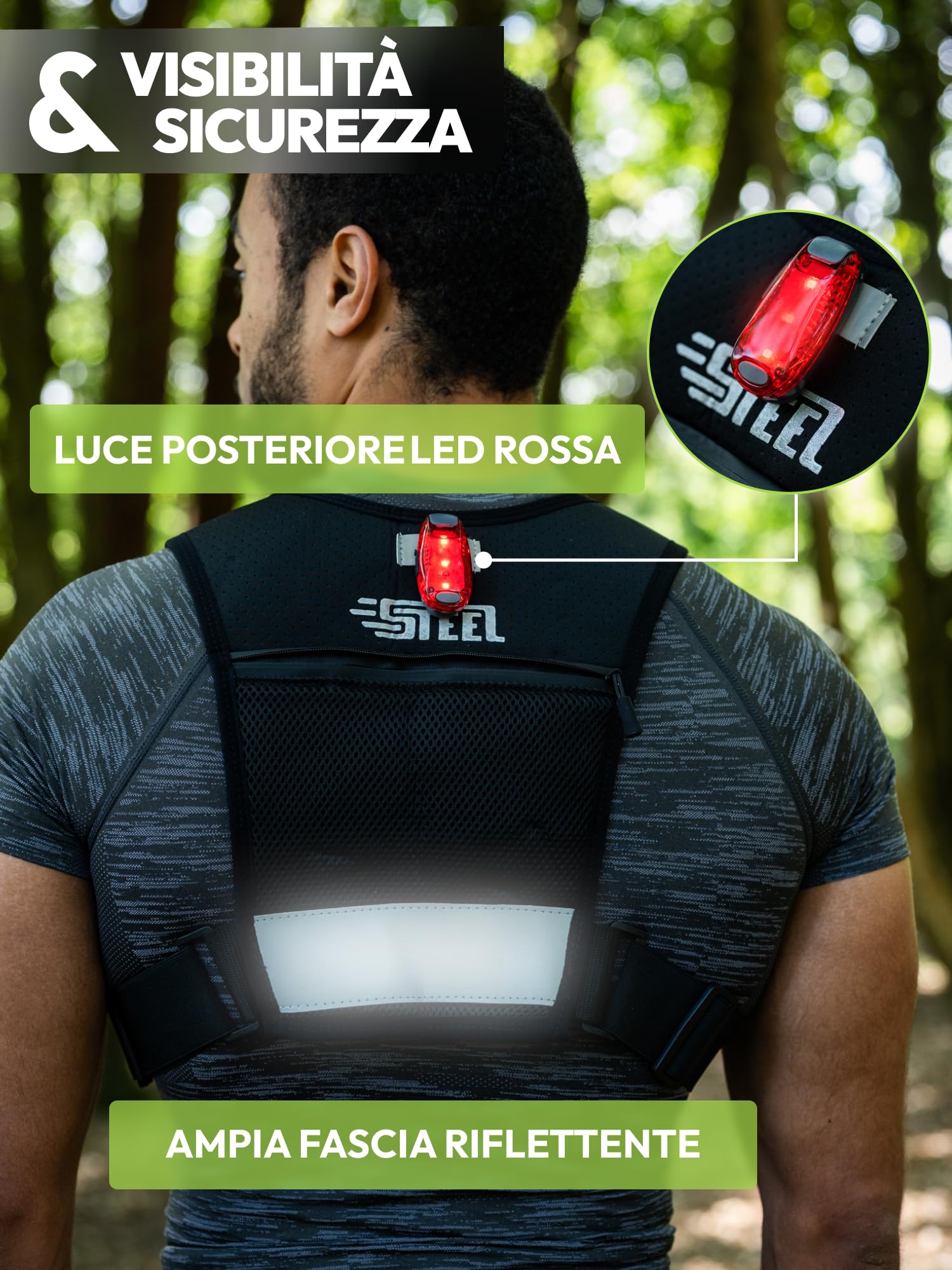 Giubbotto Running Idratante Riflettente LED Recheargeable, Porta Bottiglia d'acqua Regolabile, Gilet leggero, Borraccia Idratante 500 ML per Escursionismo, Trail