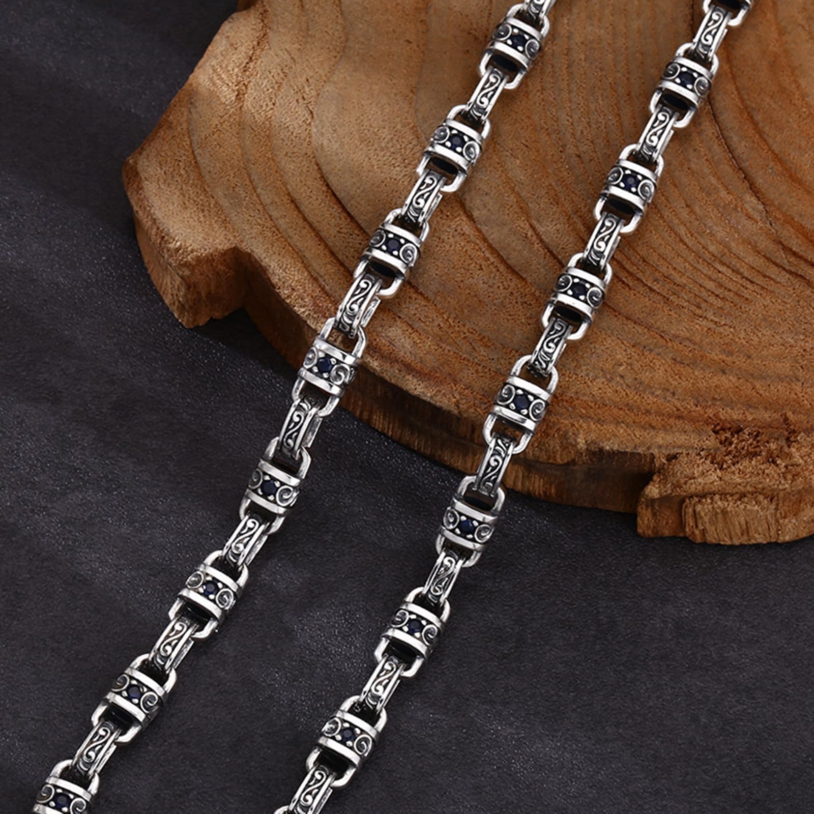Collana Uomo Donna Argento 925 Catena Collana Argento Sterling | Collana Motivo Vintage Largo 6MM con Zirconi Blu Collane per Donna e Uomo Argento Gioielli