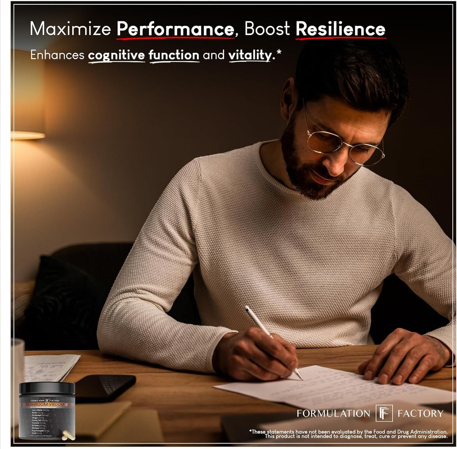 Formulation Factory Mushroom Supplement - Shroom Vroom 10-in-1 Mushroom Complex with Lion's Mane, Cordyceps & Turkey Tail - Brain Focus & Energy Capsules - 120 Capsules, 2 Month Supply - Image 6