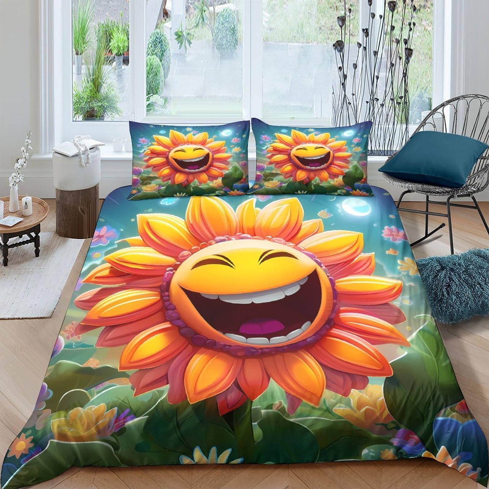 Ctjqhvkz Style-10 3D Printed Smiling Sunflower Fitted Sheet Microfiber Colourful Cartoon Bed Cover For Bedroom Dorm Decor Mattress Protection Single（135X200cm）