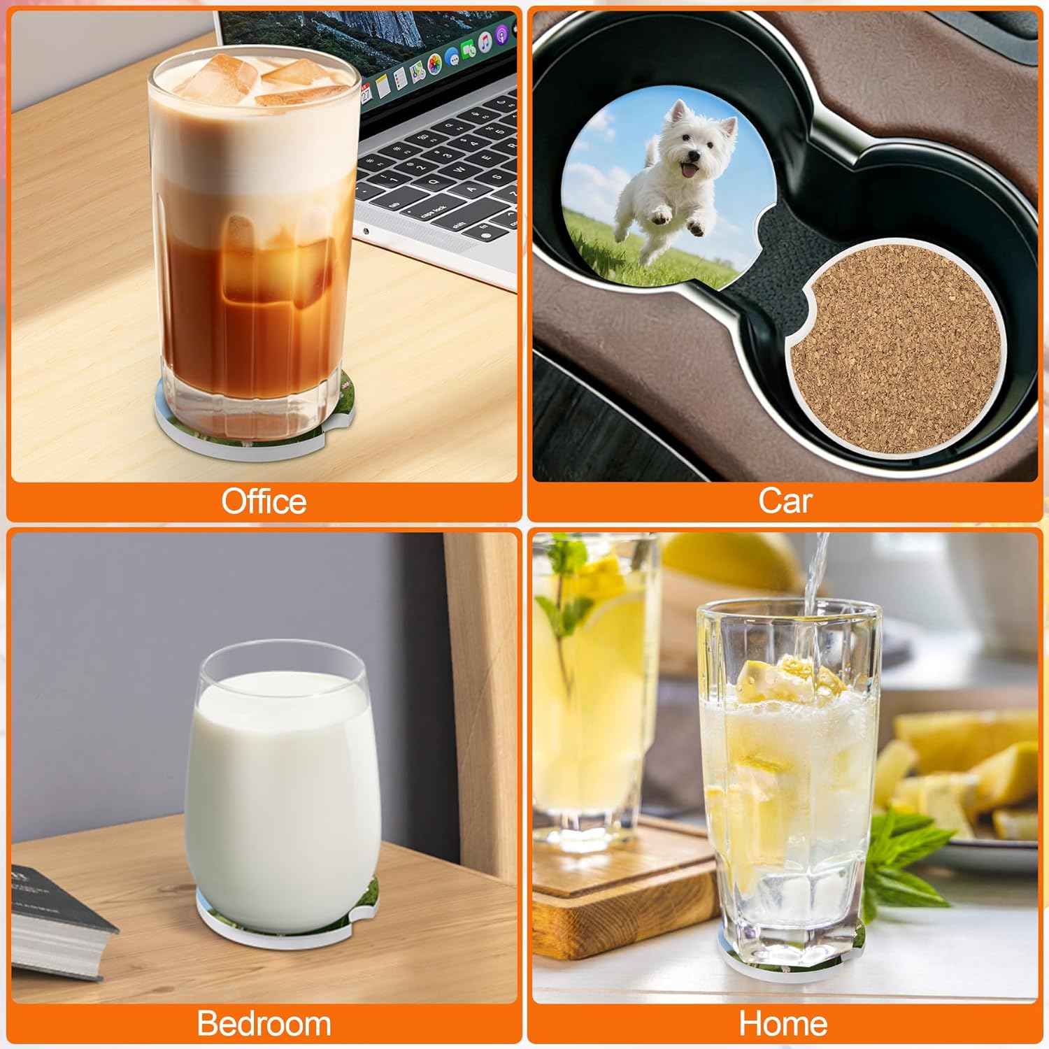 50 PCS Sublimation Car Coasters Blanks Ceramic Tiles Bulk, 2.6 IN Ceramic Car Coasters with Finger Notch for Easy Removal 50 Cork Sticker Back, Round Coaster Sublimation for Heat Transfer DIY Painting