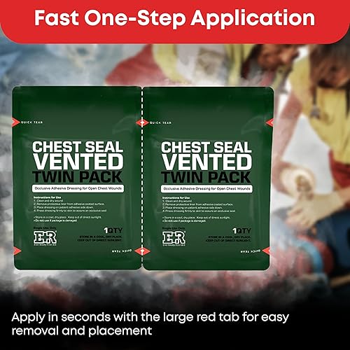 Vista 17 de Ever Ready First Aid Sello de pecho ventilado con desgarro rápido, paquete doble - 6.6 pulgadas cuadrado oclusivo adhesivo apósito para heridas