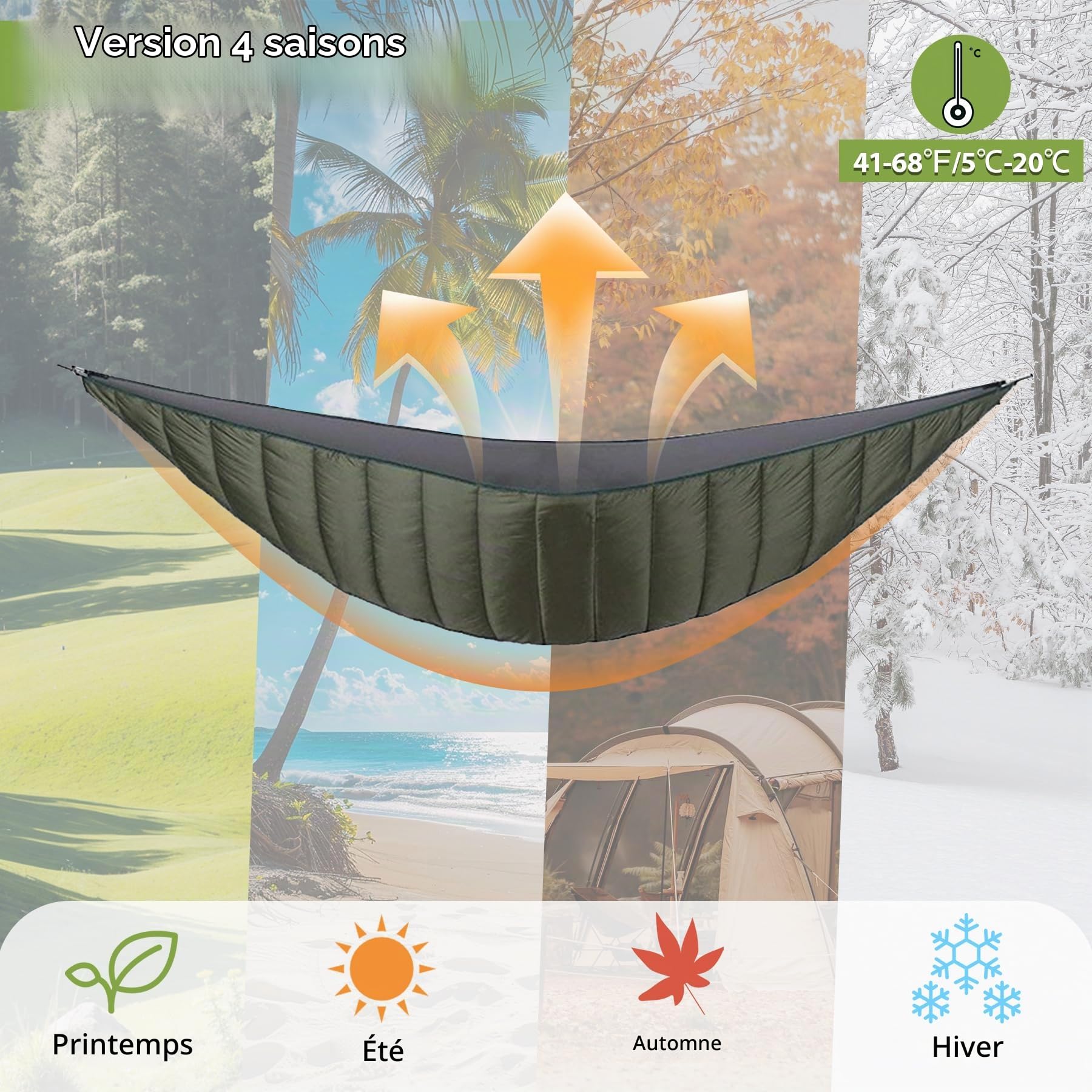 REDCAMP Hamac Underquilt, couverture chaude pour l'hiver - En coton ultra léger - Pour hamac, extérieur, randonnée, camping, voyage, sac à dos - Vert