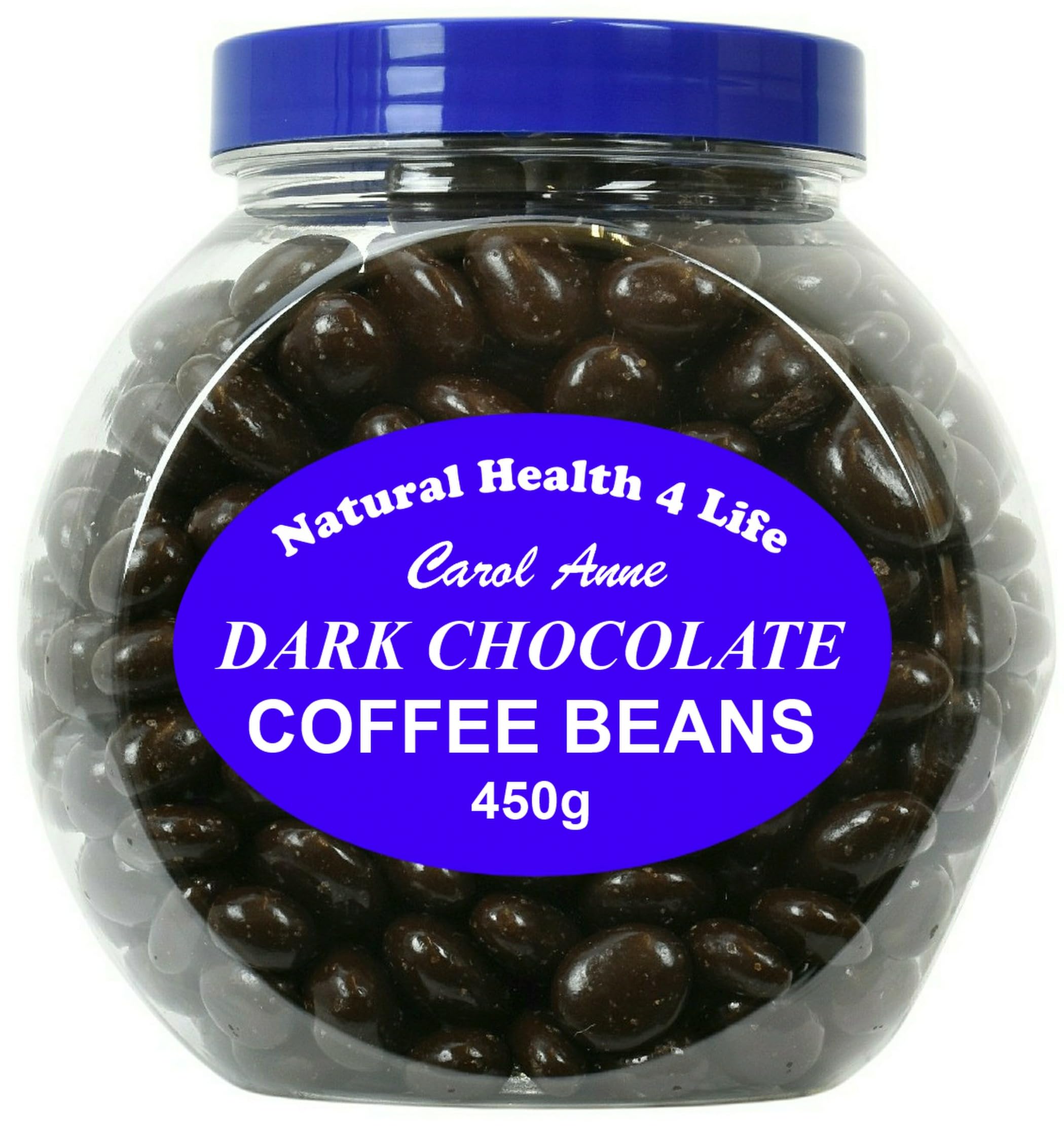 Natural Health 4 Life Carol Anne Confectionery Dark Chocolate Coffee Beans 450g, Chocolate Covered Coffee Beans in Recyclable Gift Jar, 5.4g Protein/100g, Snack for Gifting, Baking (1 Jar)