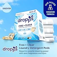 Vista 2 de Dropps Free + Clear - Cápsulas de detergente para ropa a base de biológica, sin perfume (64 unidades) – Cápsulas de lavandería compatibles con HE