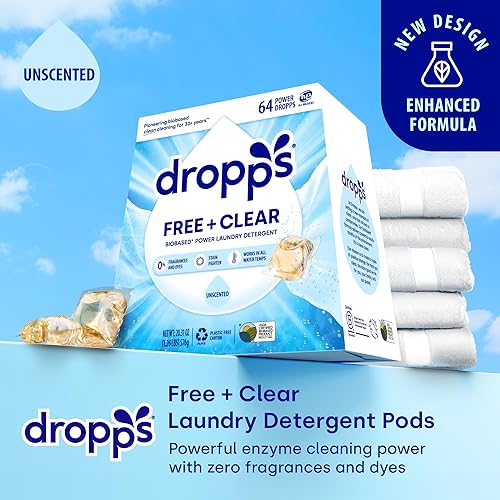 Miniatura 23 de Dropps Odor & Stain - Cápsulas de detergente para ropa a base de biológicas, Crisp Breeze (32 cápsulas), cápsulas de lavandería compatibles con HE