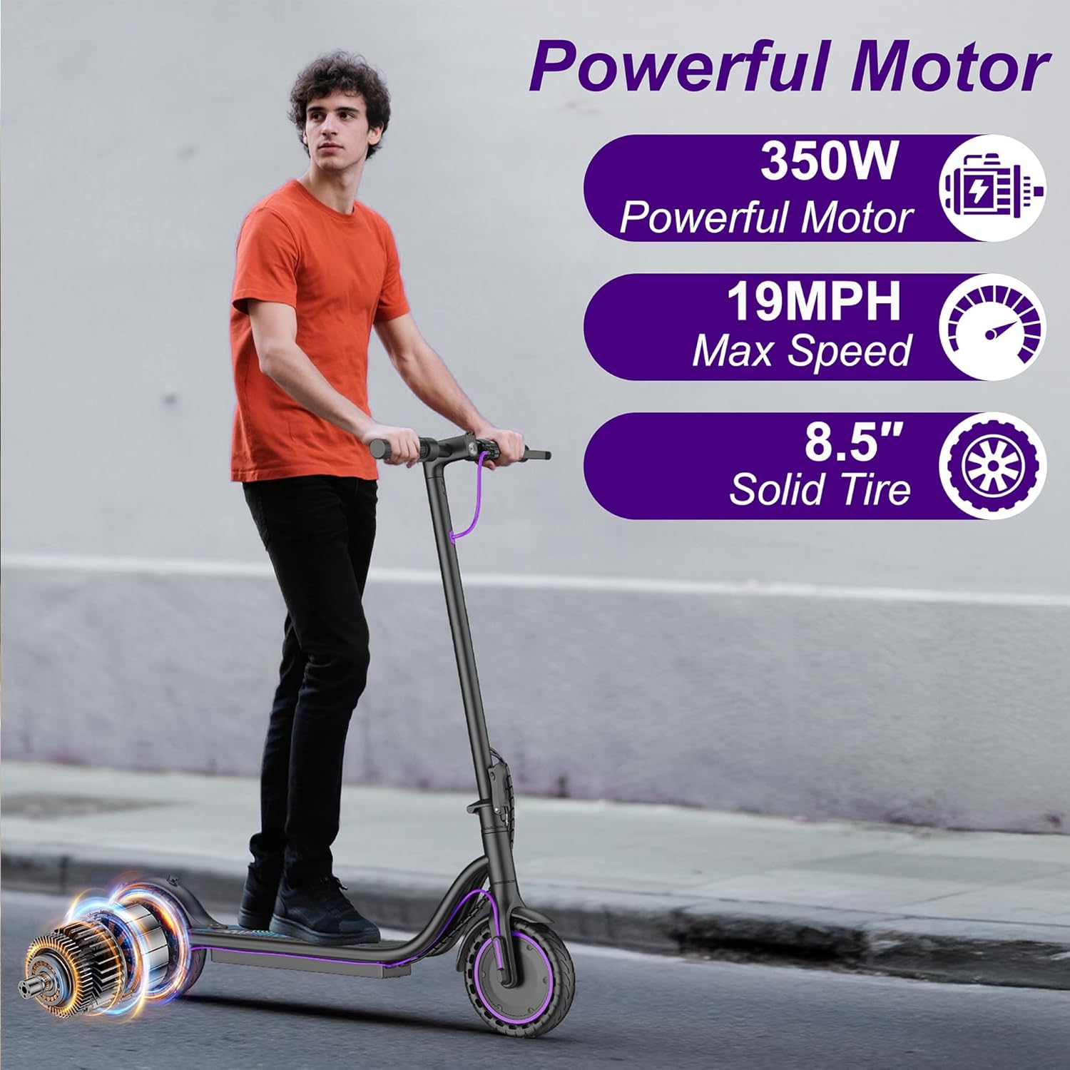 Sigravy Electric Scooter for Adults, Foldable Commuter E Scooter for Teens, 350W Motor, 19 MPH, Up to 21 Miles Range, 8.5" Solid Tires, Cruise Control, Dual Brakes, LED Display