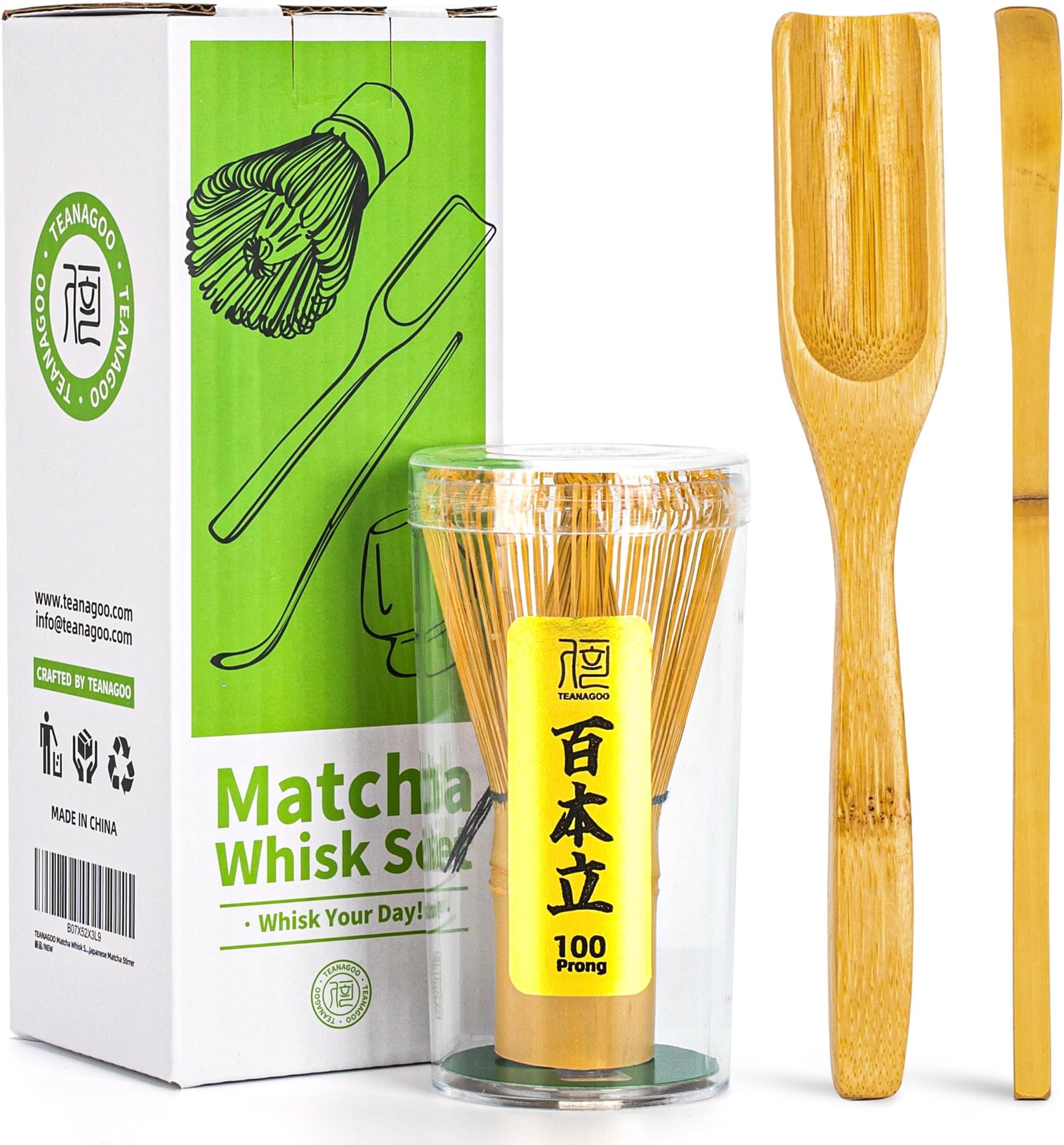 TEANAGOO Matcha Set, Bamboo Whisk (Chasen),3 Pcs Matcha Whisk Set, Traditional Scoop (Chashaku), Perfect for Matcha Latte | Traditional Matcha Ceremony Gift Set