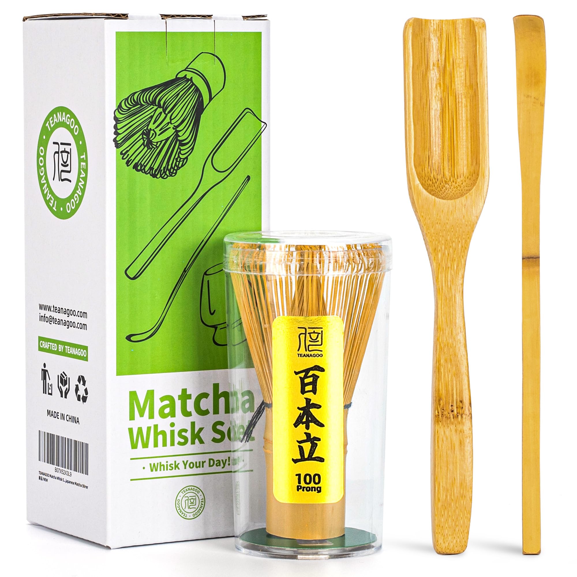 TEANAGOO Japanese Matcha Ceremony Accessory, Matcha Whisk (Chasen), Traditional Scoop (Chashaku), Tea Spoon, Whisk Holder,I5, The Perfect Set to Prepare a Traditional Cup of Matcha., TG-I5