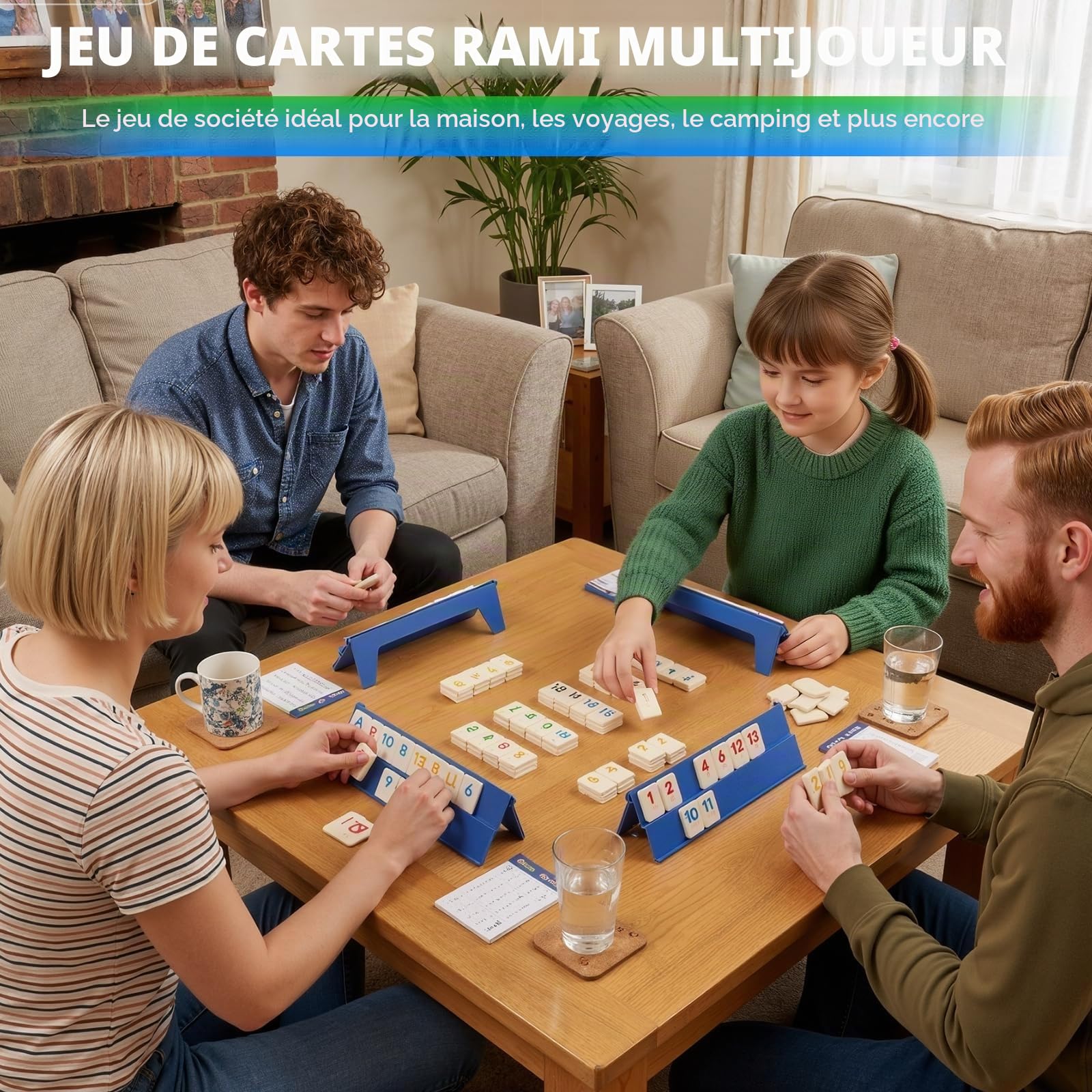 Coffret De Jeu De Mini-Rami Classique Rummikub Voyage avec Cartes et Supports de Cartes Portable Mini Jeux de société Voyage pour 2 à 6 Personnes pour Les Fêtes de Famille