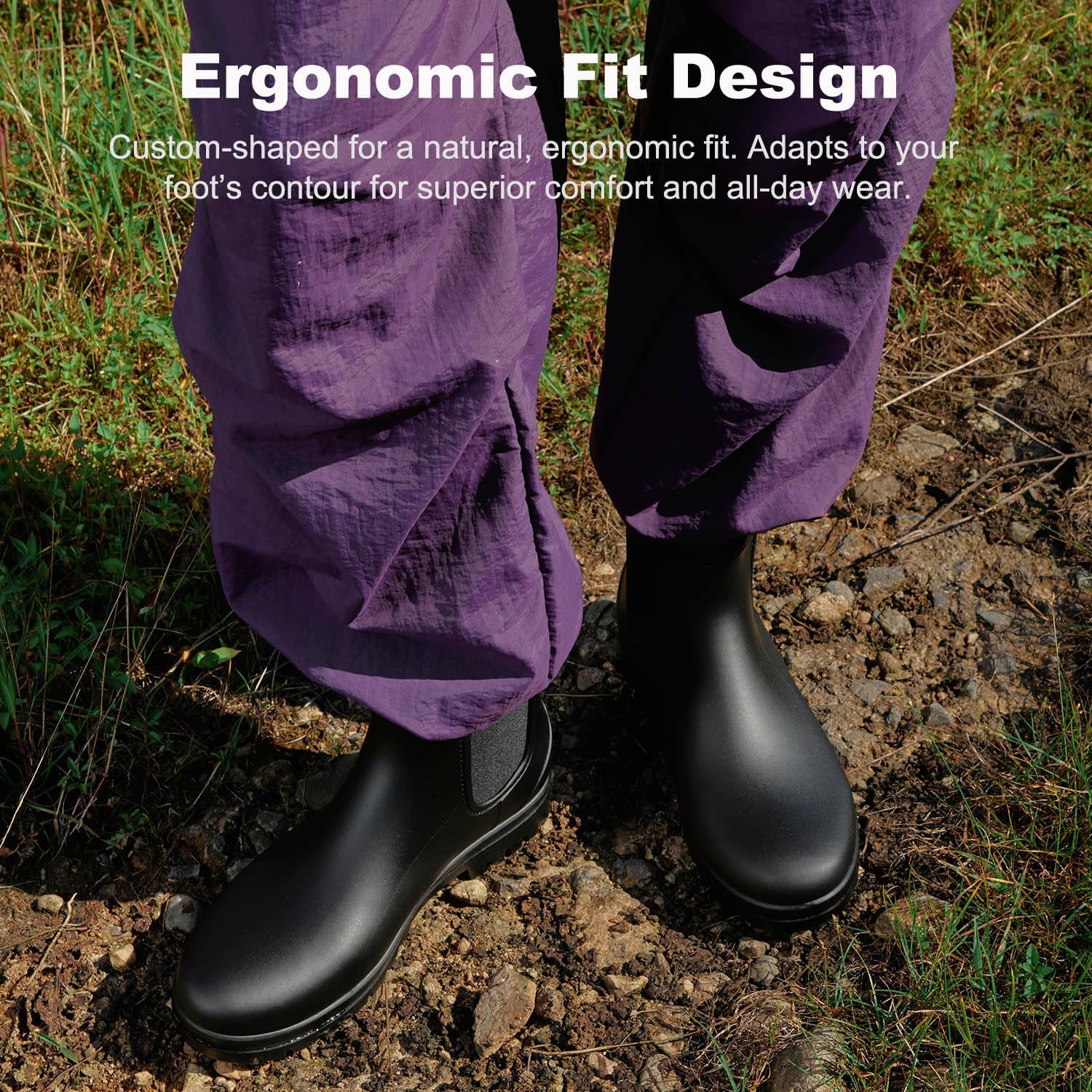 planone Minimalist Everyday Comfort Short Rain Boots for Women Arch Support Chelsea Boots Classic Waterproof Ankle Non-Slip Rubber Shoes with Removable Cushioned Insole - Image 5