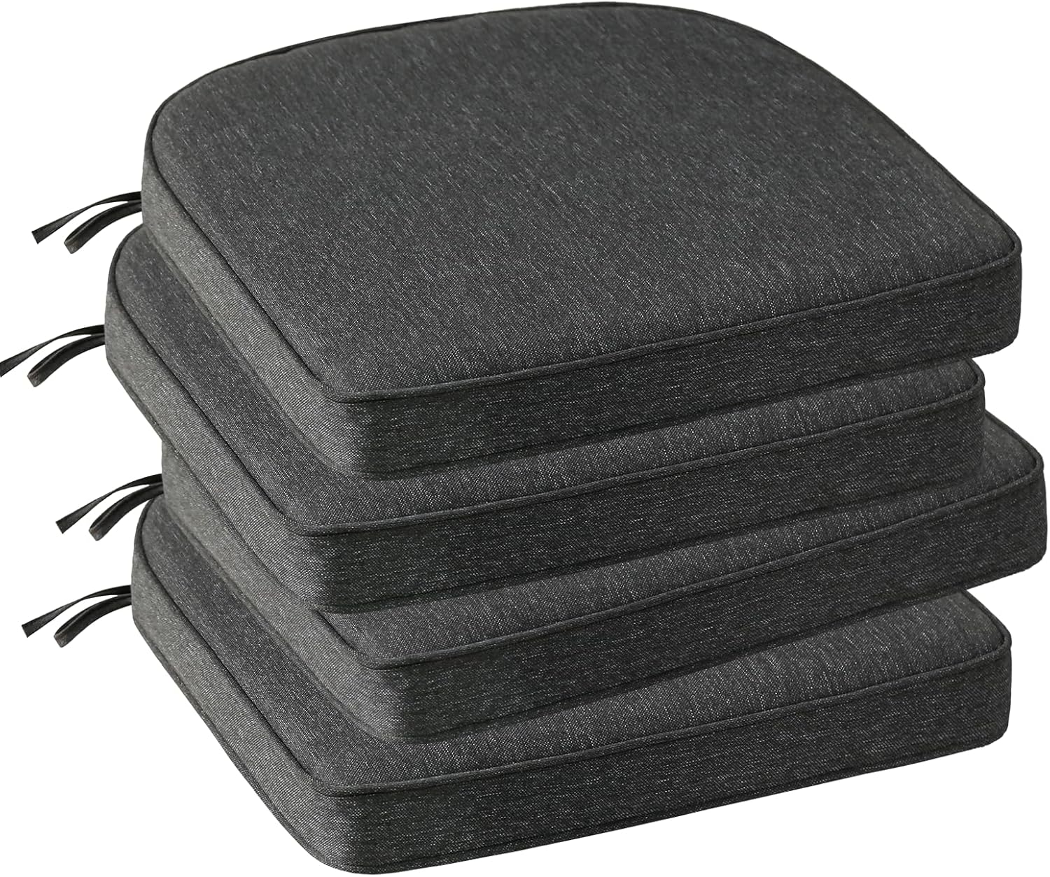 Outdoor Round Corner Seat Cushion, 17"x16"x2", Set of 4, Non Slip Seat Cushion Pads with Removable Cover for Patio Furniture, Garden Yard Lawn, Charcoal Gray