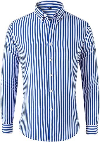 Mens Casual Business Vertical Striped Long Sleeve Button Down Dress Shirts for Casual Vertical Striped Shirt