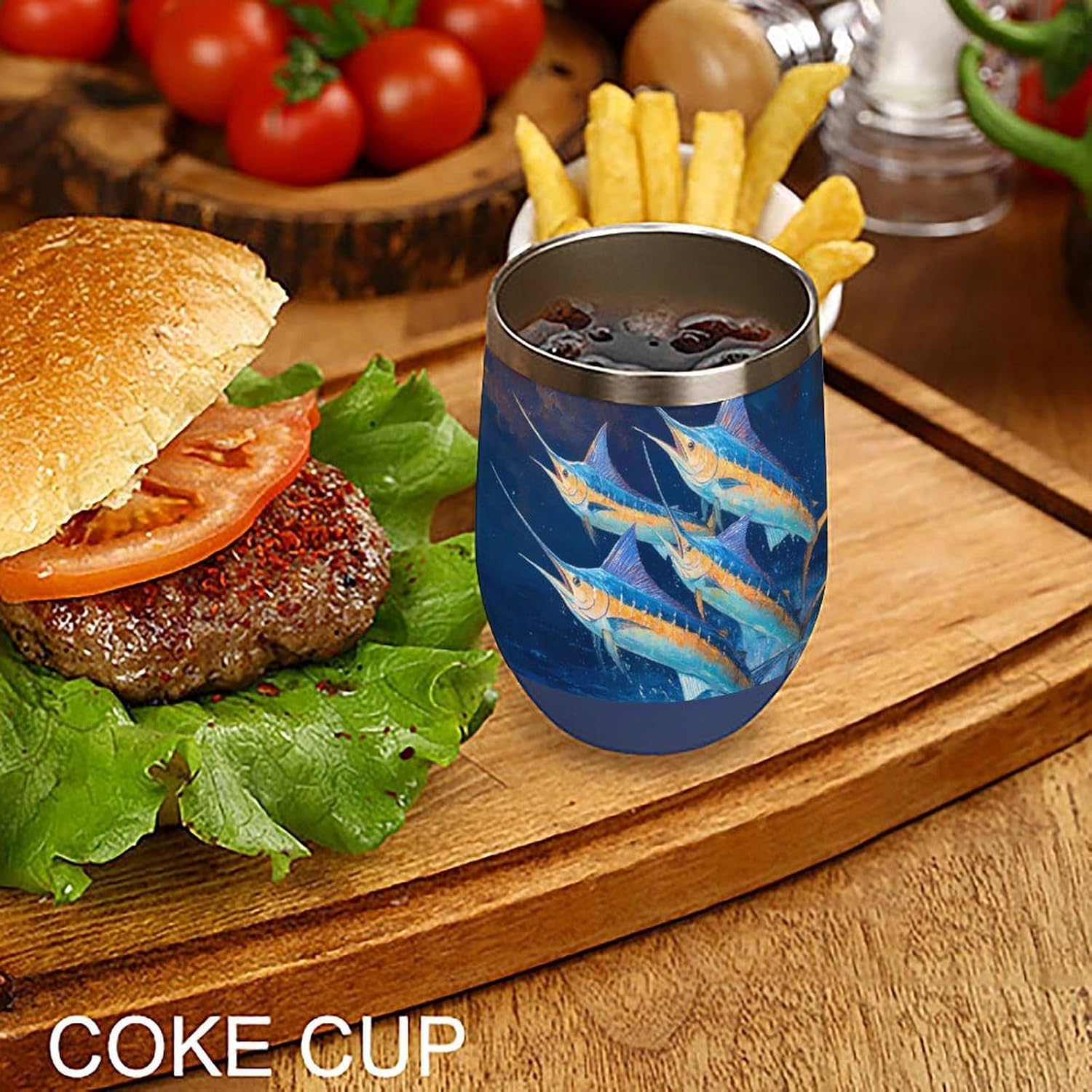 Marlin Fish Leap Out of Sea at Night Insulated Drinking Cup Stainless Steel Coffee Mug Wine Tumbler with Lid 12OZ