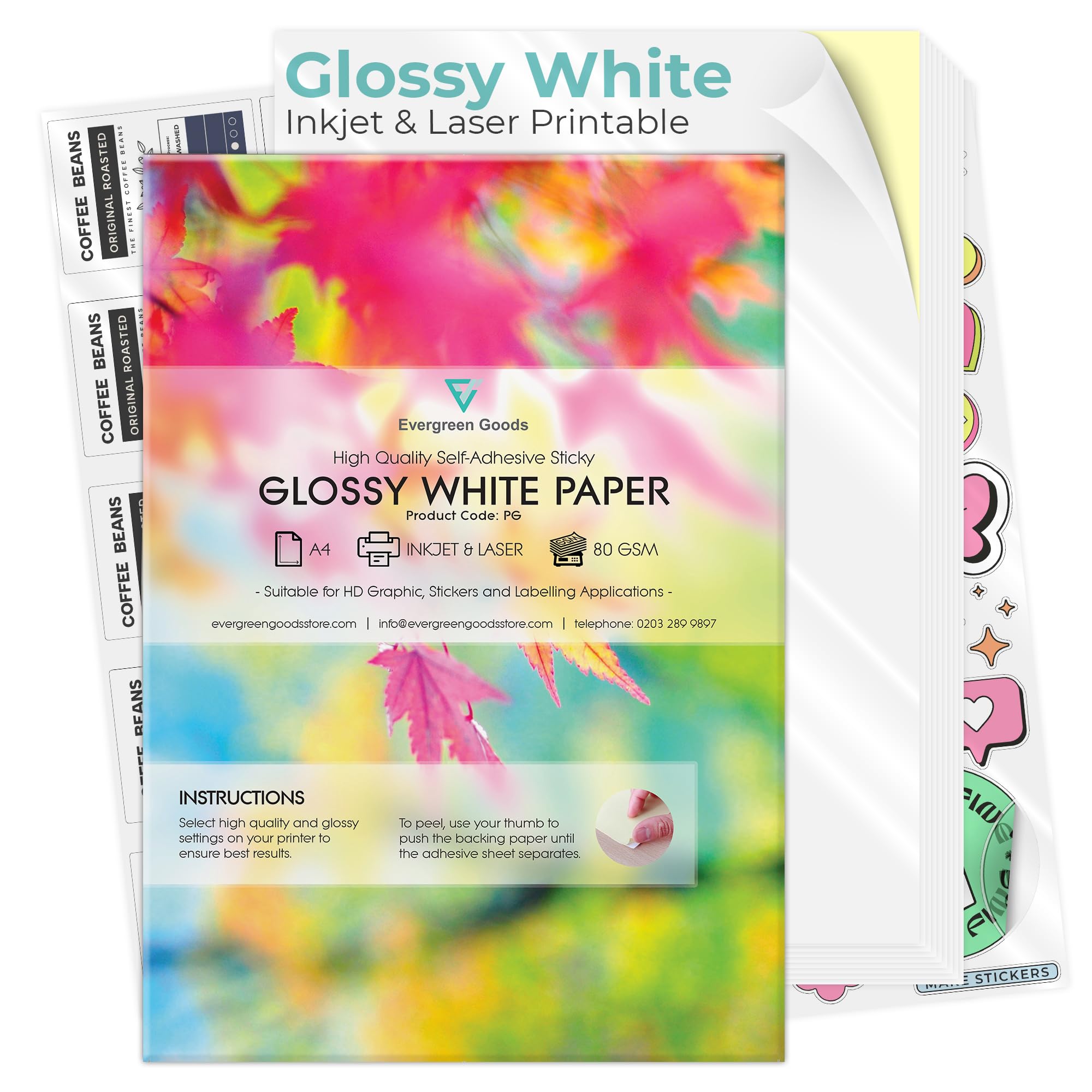 Carta Etichette Adesive A4 Lucida - 100 Fogli Per Stampanti Getto D'Inchiostro E Laser