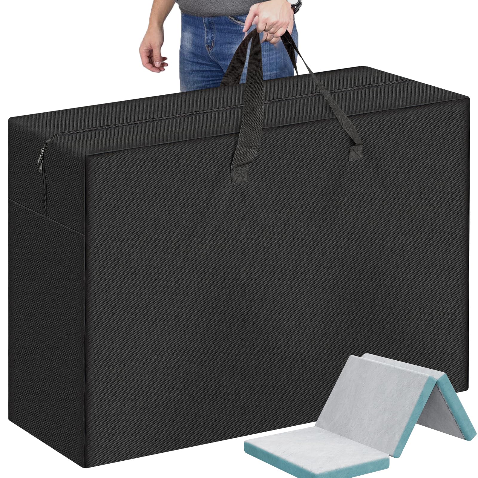 Foldable Mattress Storage Bag, 55"x13"x26" Portable Waterproof Carry Case for Trifold Memory Foam Full Folding Mattress, 600D Oxford Heavy Duty