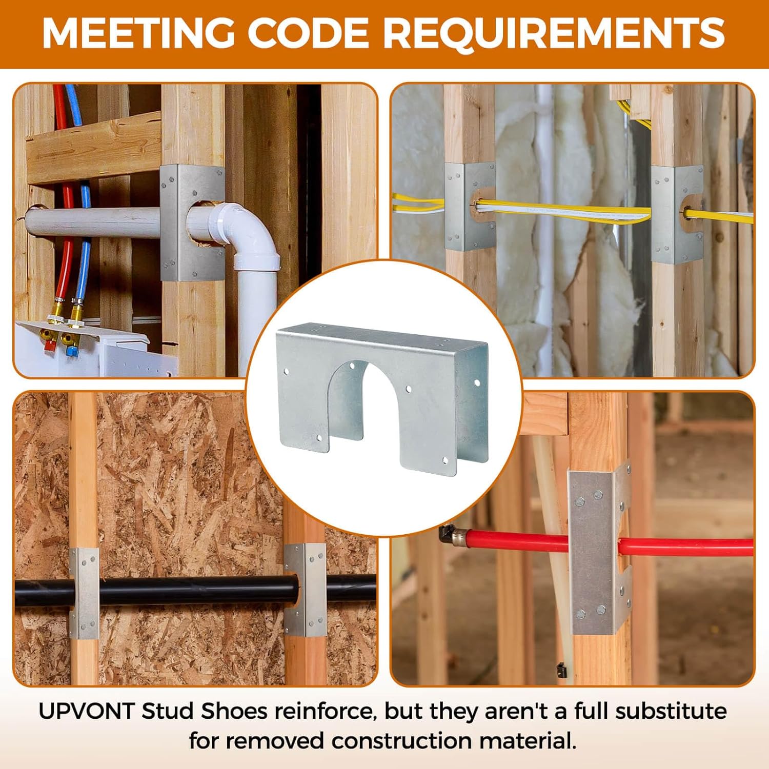 Nail Guards for Wire Protection (12 PCS) & Stud Shoes for 2X Studs (4 PCS), 16-Gauge Galvanized Steel – Thicker, NEC Compliant, IBC/IRC Code Compliant, Extra Durable
